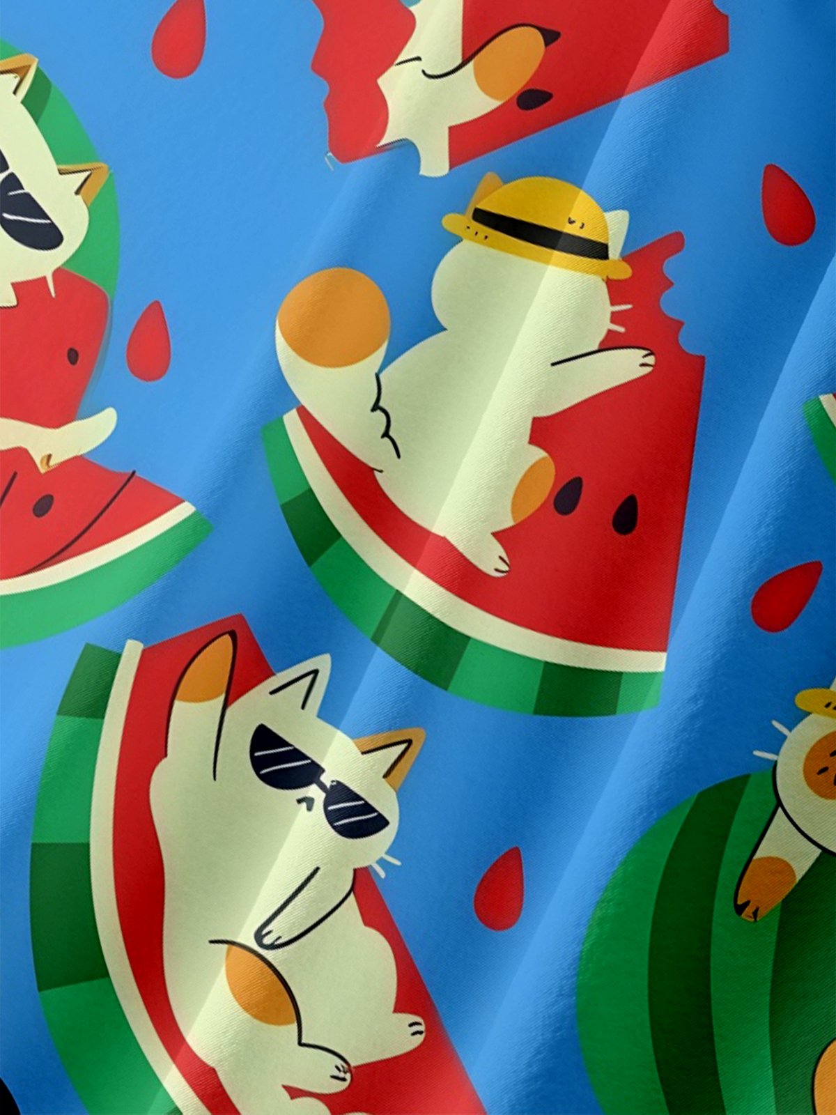Moisture-wicking Watermelon Cat Chest Pocket Hawaiian Shirt