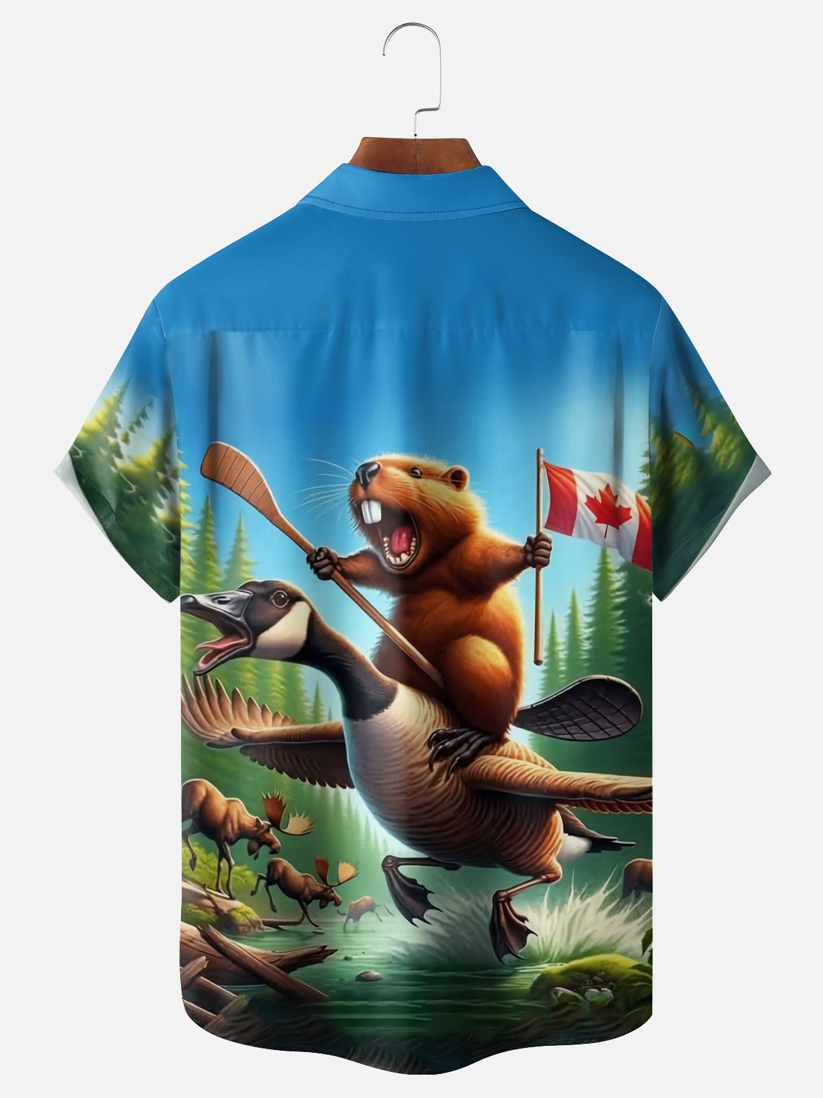 Moisture Wicking Canada Groundhog Maple Leaf Chest Pocket  Hawaiian Shirt