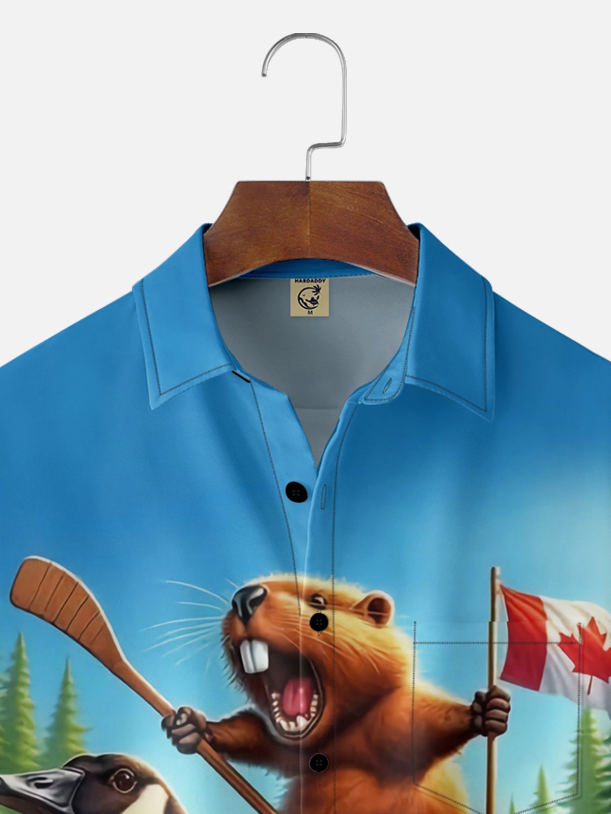 Moisture Wicking Canada Groundhog Maple Leaf Chest Pocket  Hawaiian Shirt