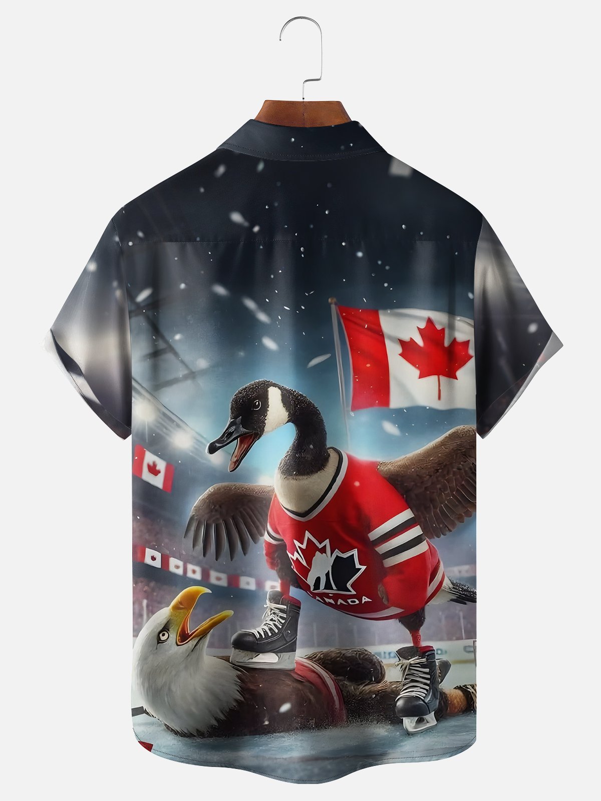 Moisture Wicking Canada Maple Goose Chest Pocket Hawaiian Shirt