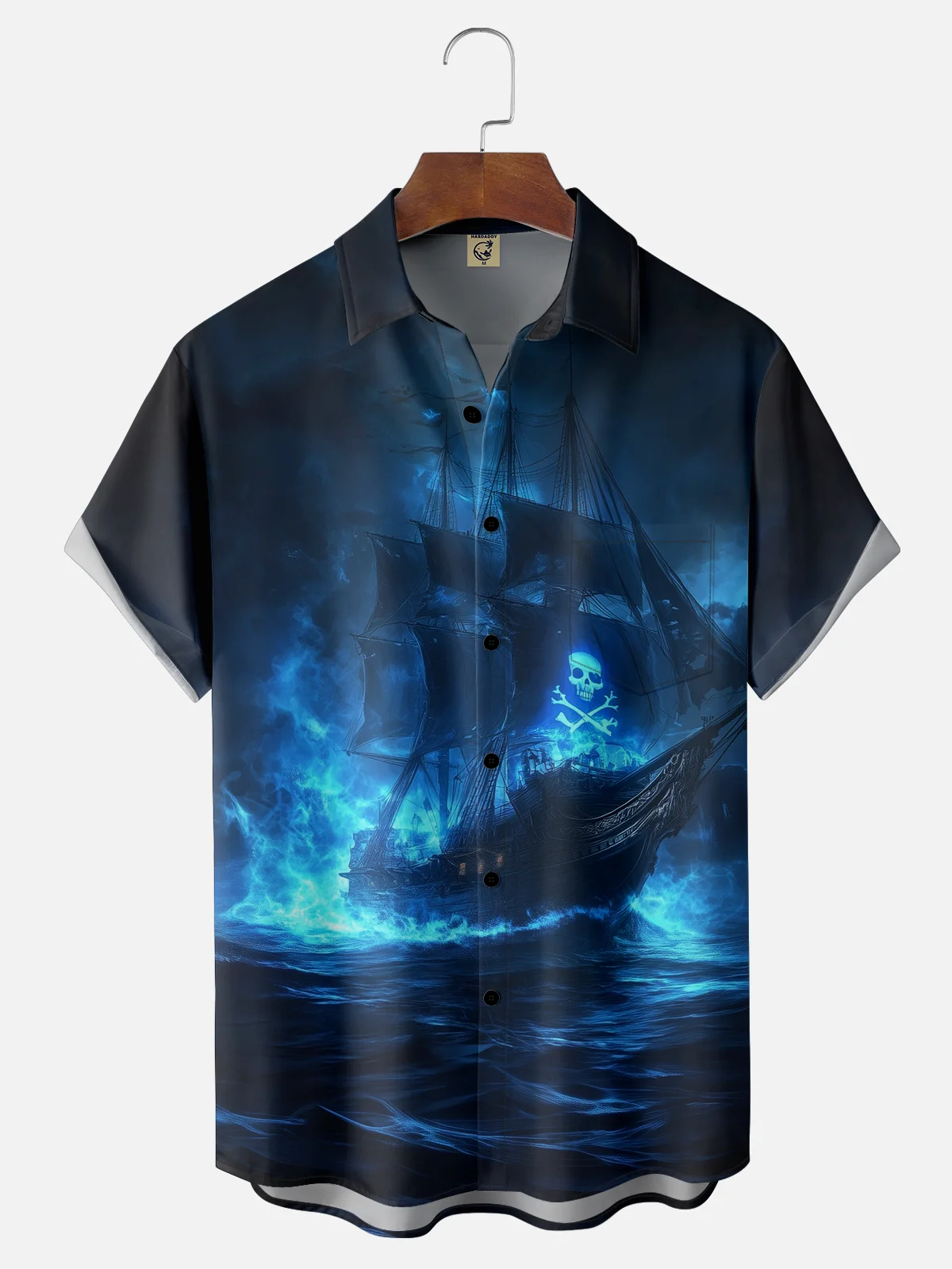 Moisture-wicking Pirate Ship Skeleton Chest Pocket Casual Shirt