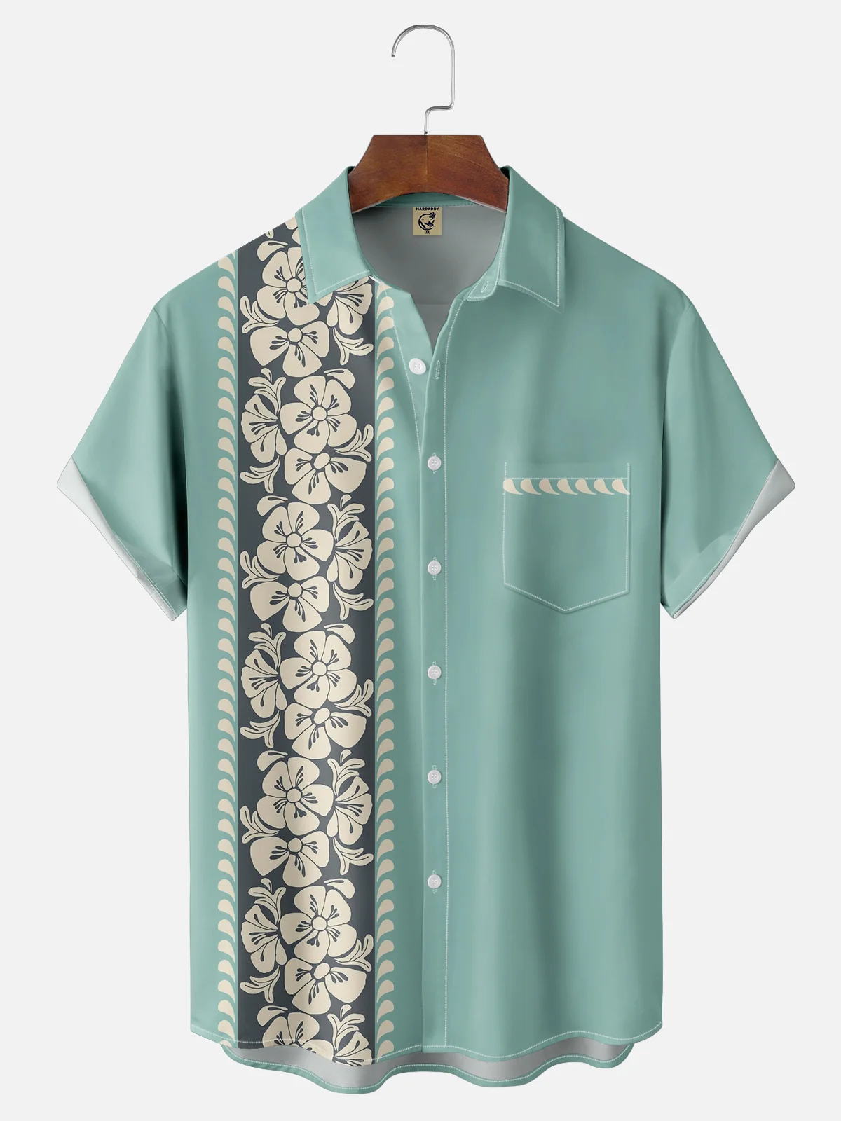 Moisture Wicking Tropical Floral Chest Pocket Bowling Shirt