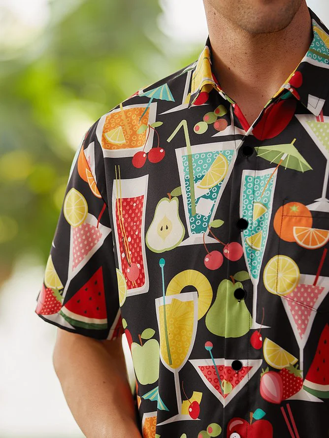 Hardaddy Cocktail Chest Pocket Short Sleeve Hawaiian Shirt