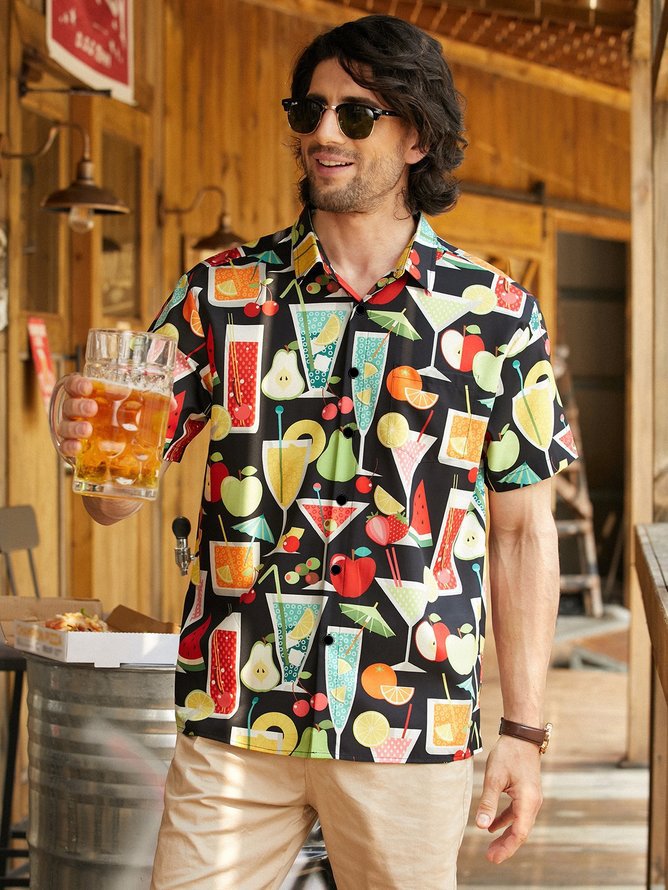 Hardaddy Cocktail Chest Pocket Short Sleeve Hawaiian Shirt