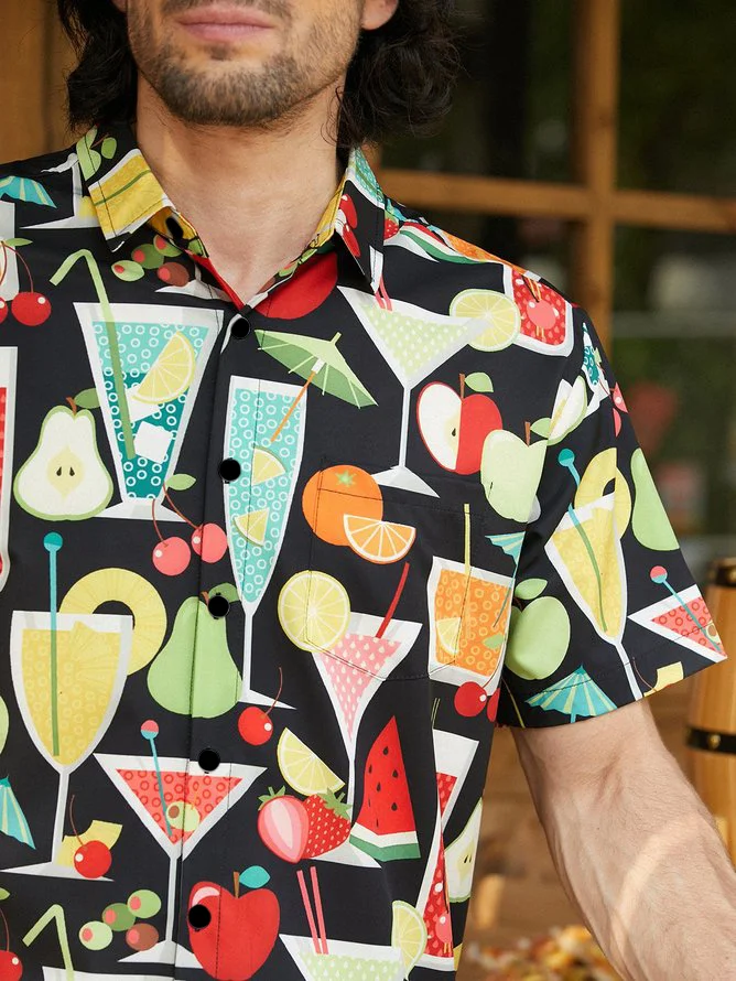 Hardaddy Cocktail Chest Pocket Short Sleeve Hawaiian Shirt