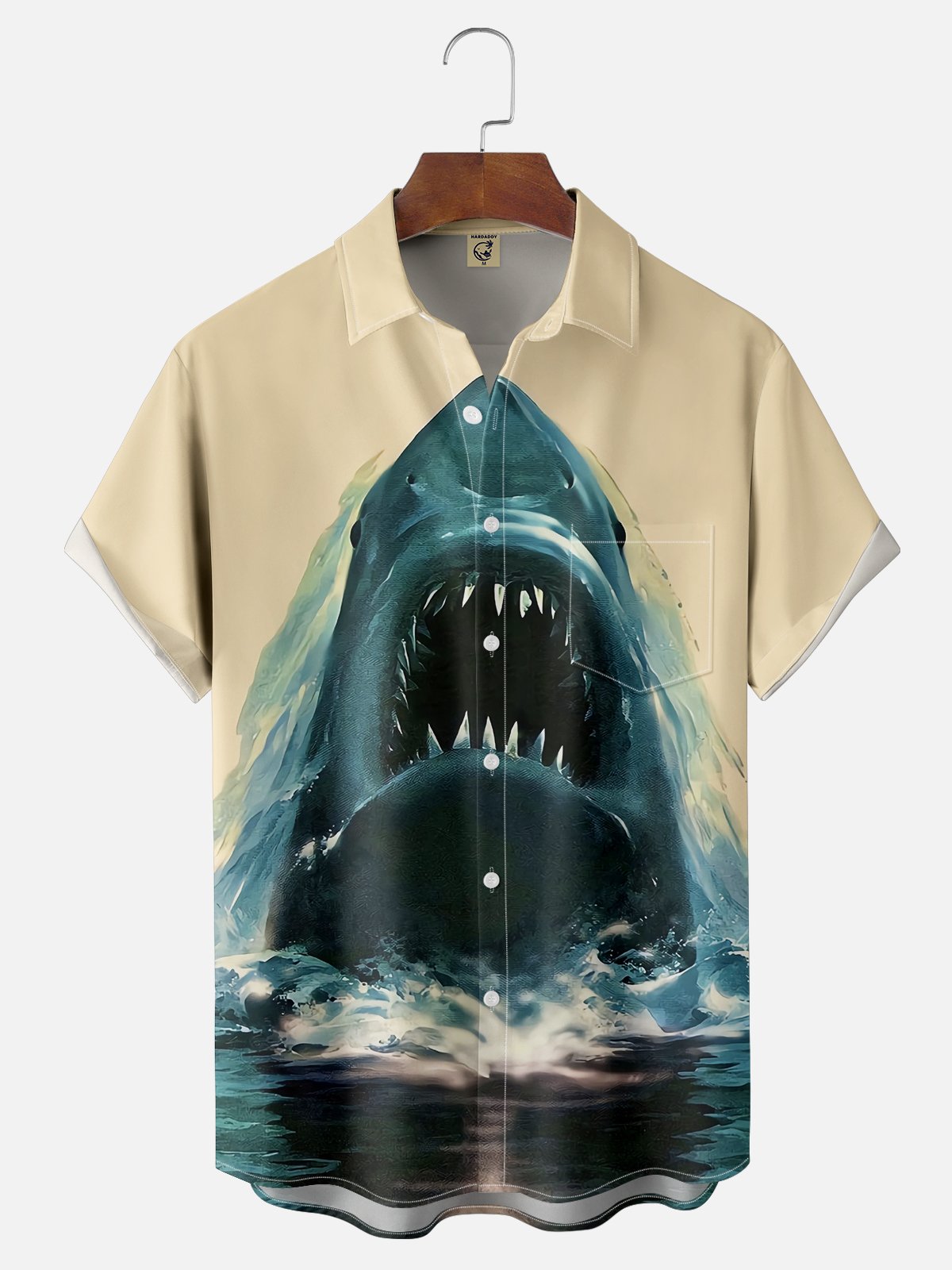 Moisture Wicking Great White Shark Chest Pocket Hawaiian Shirt