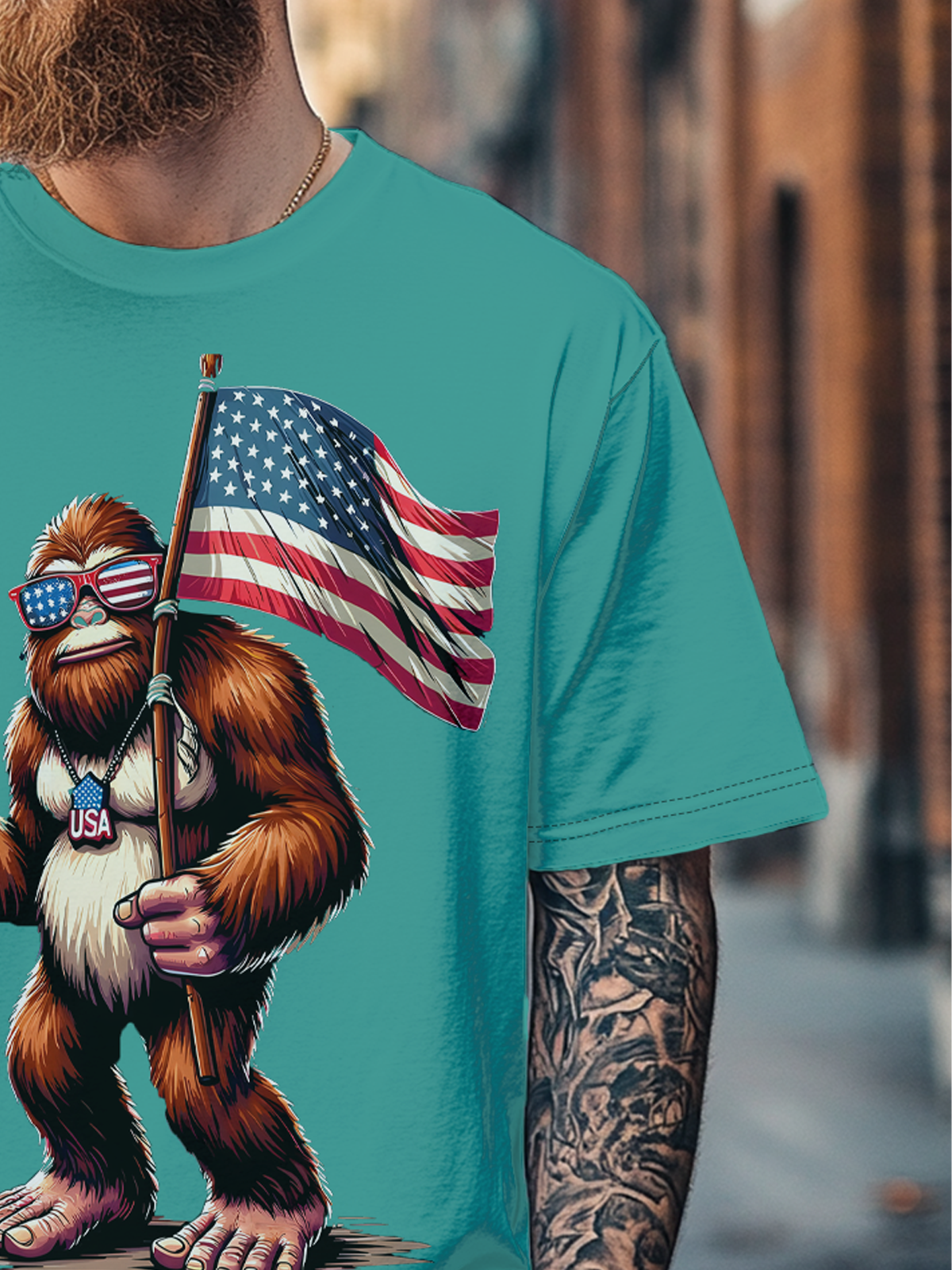 Men's American Flag Bigfoot Beer Fitted T-shirts