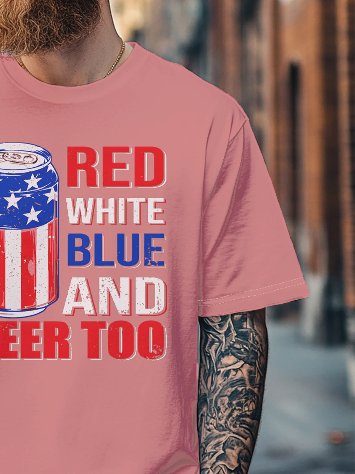 Men's American Flag Beer Letters Fitted T-shirts