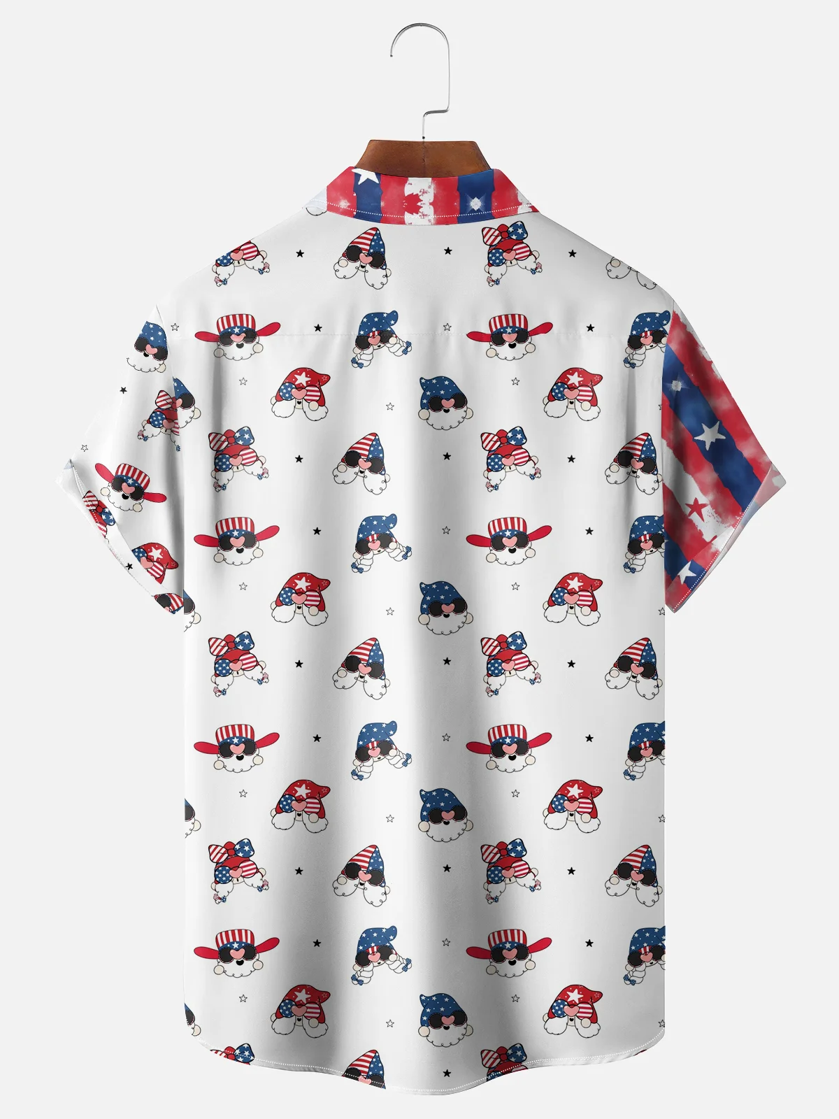 Moisture-wicking Independence Day American Flag Gnome Chest Pocket Casual Shirt