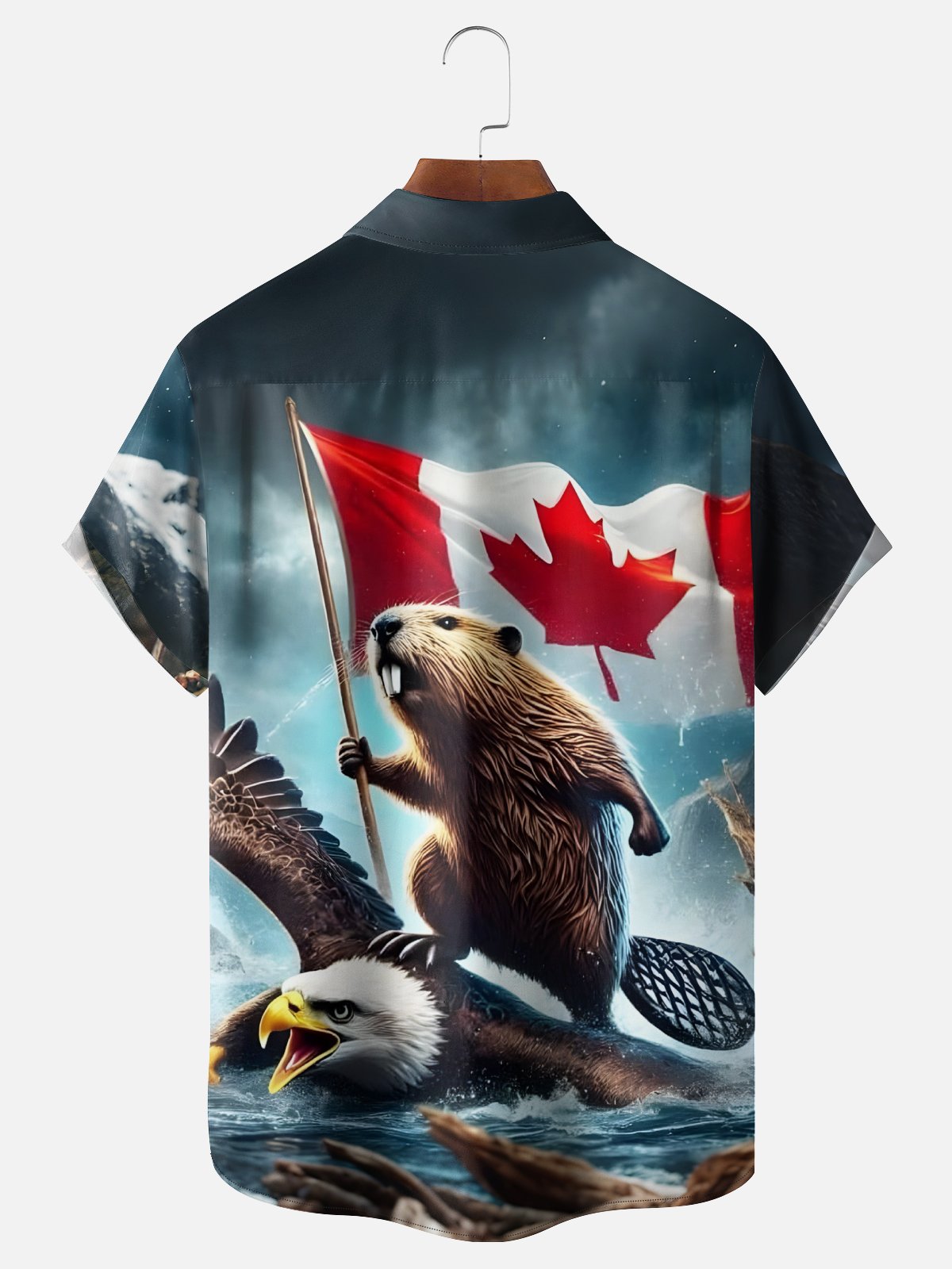 Moisture Wicking Canada Groundhog Beaver Maple Leaf Chest Pocket  Hawaiian Shirt