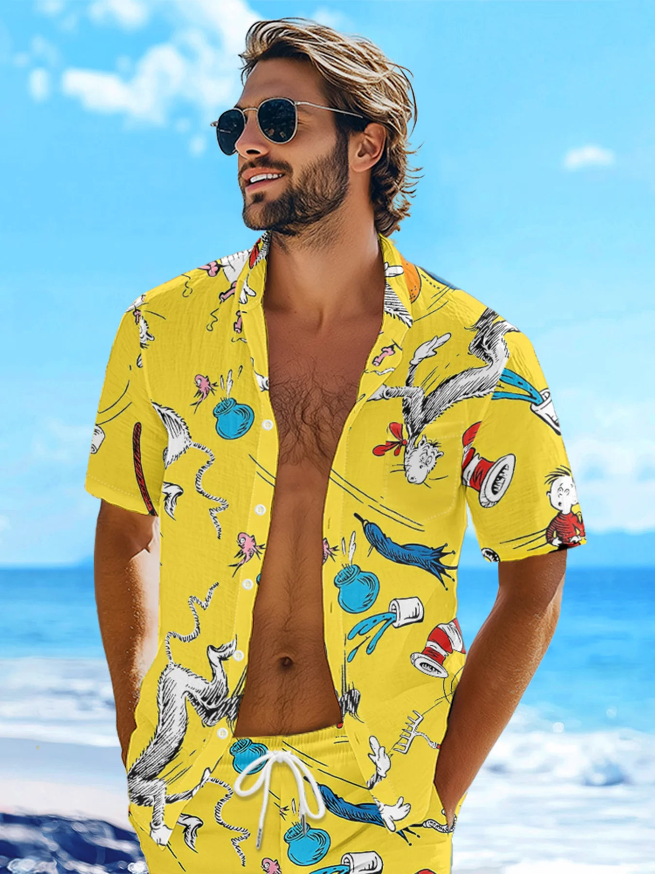 Moisture-wicking Vintage Classic Seuss Art Dr. Chest Pocket Casual Shirt