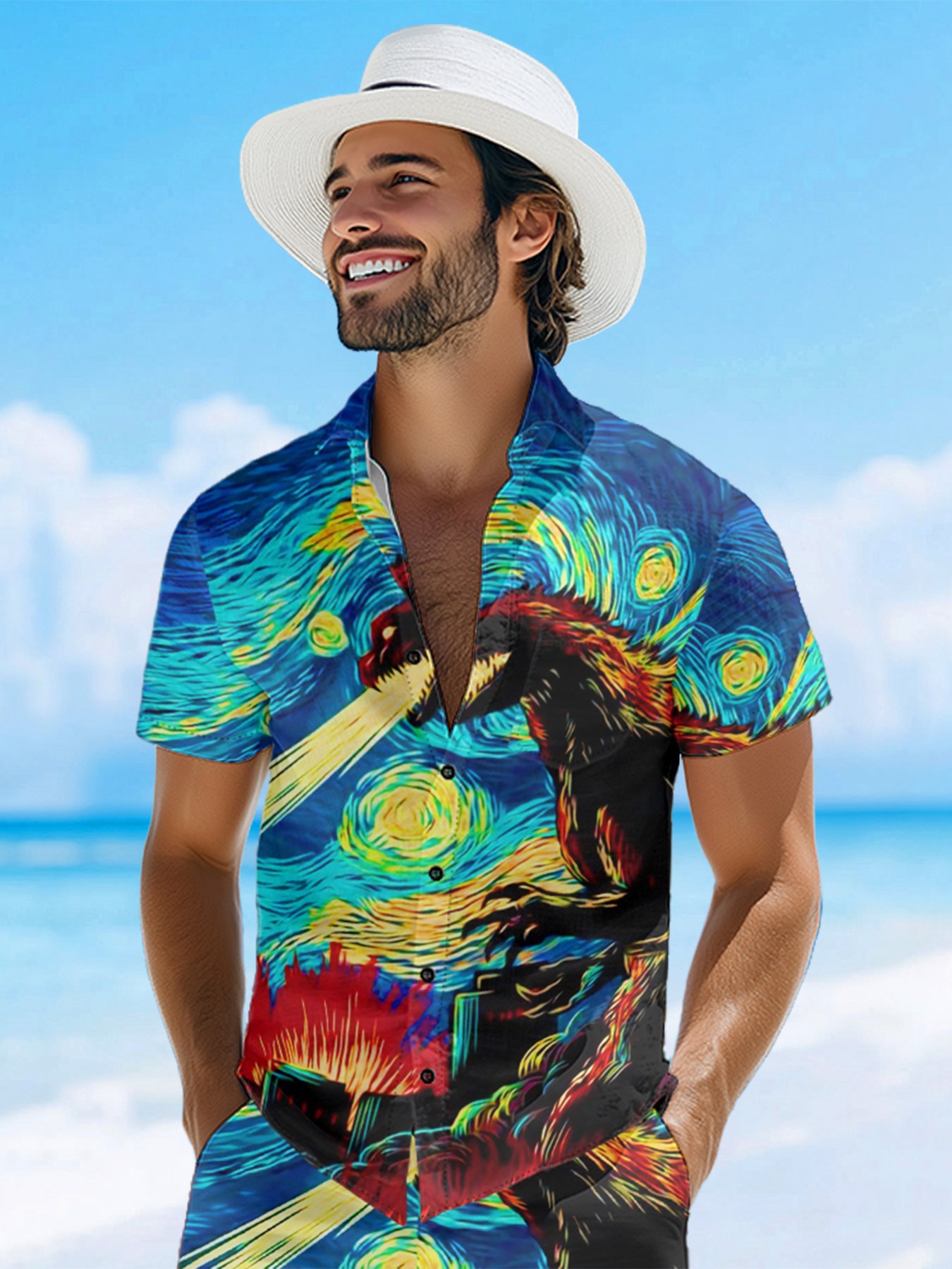 Movie Monster Chest Pocket Short Sleeve Casual Shirt