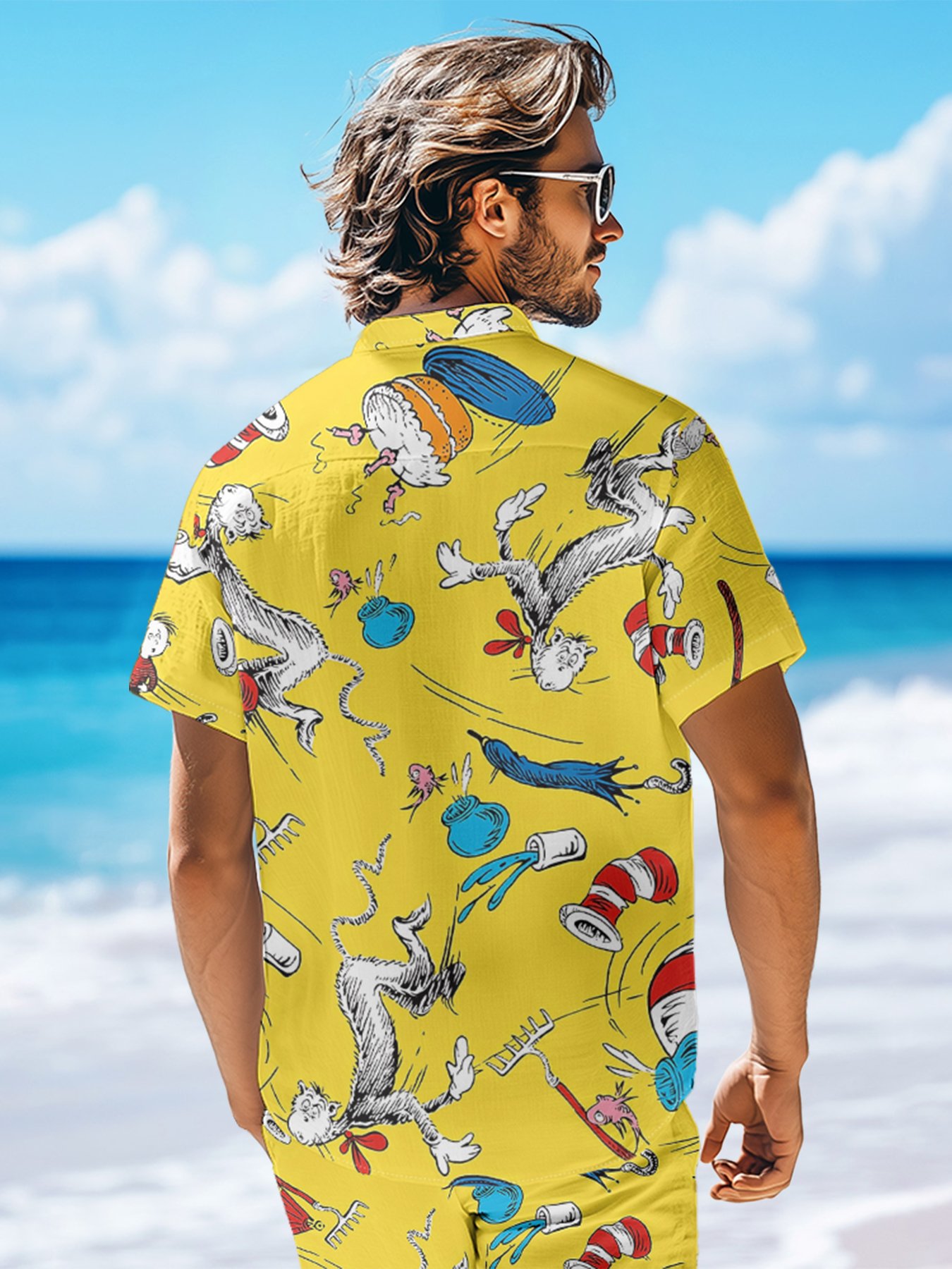 Moisture-wicking Vintage Classic Seuss Art Dr. Chest Pocket Casual Shirt