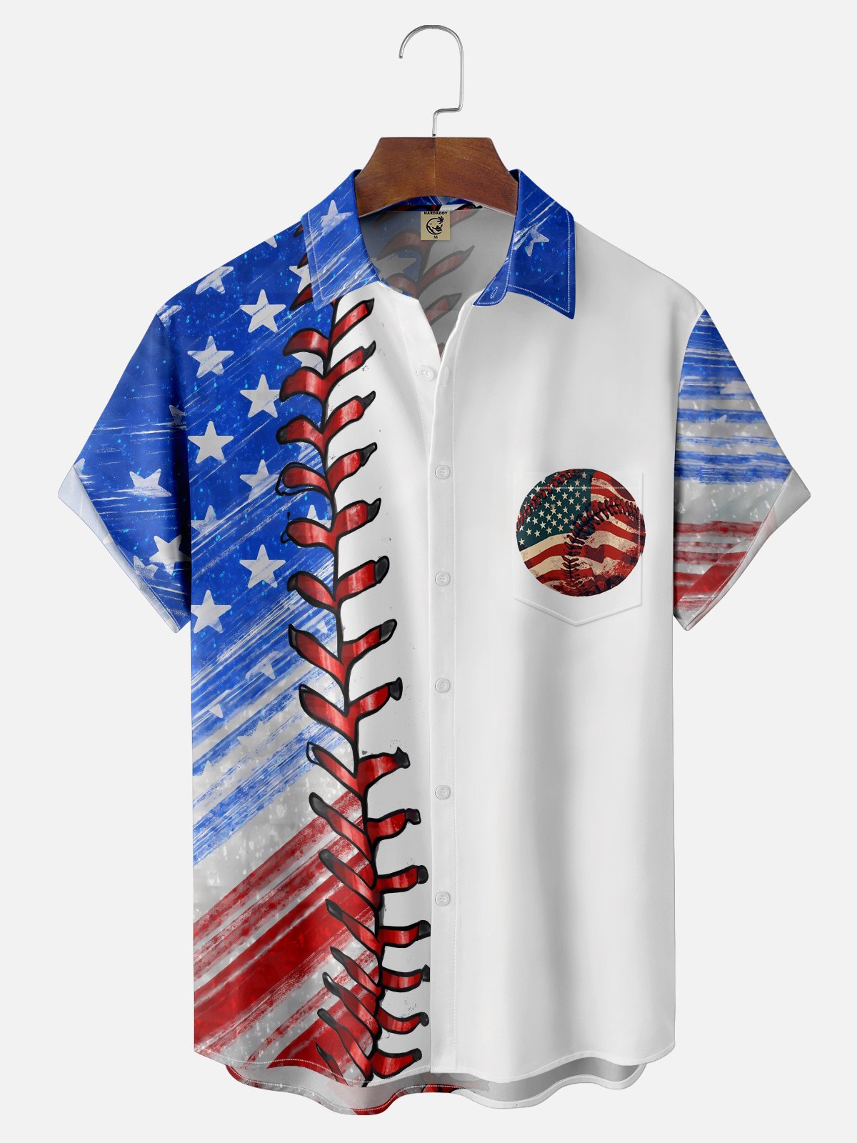 Moisture-wicking Baseball American Flag Chest Pocket Casual Shirt