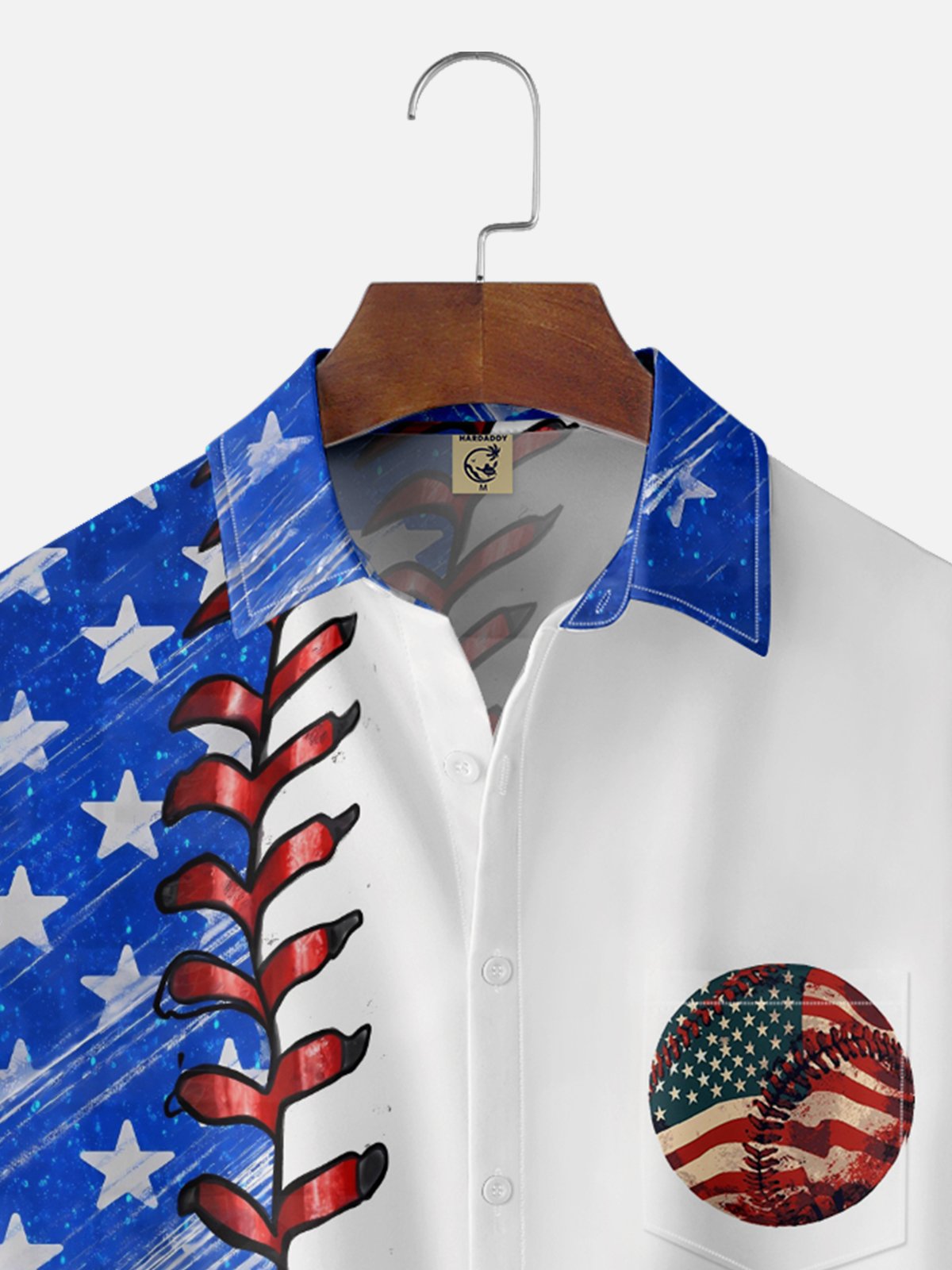 Moisture-wicking Baseball American Flag Chest Pocket Casual Shirt