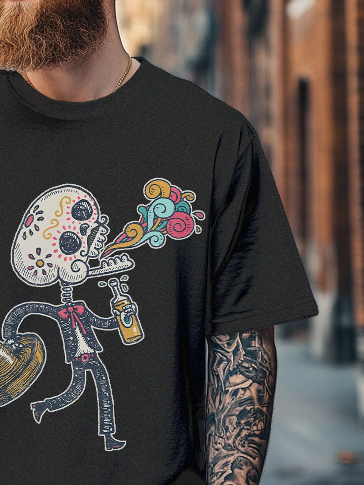 Hardaddy x Walmazan Men's Fun Mexican Art Skull Fitted T-shirts