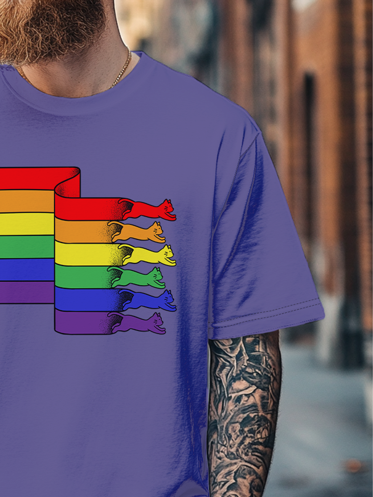Hardaddy x Coffee Man Men's Fun Art Rainbow Cat Fitted T-shirts