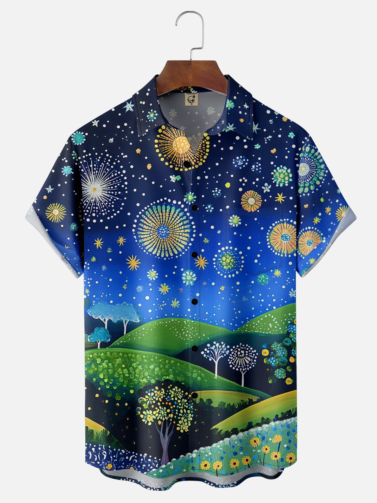 Hardaddy X Neika Moisture-wicking Starry Night Landscape Forest Chest Pocket Hawaiian Shirt