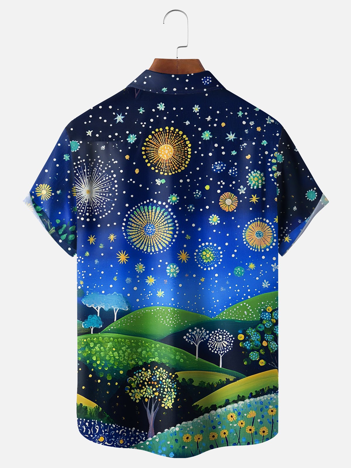 Hardaddy X Neika Moisture-wicking Starry Night Landscape Forest Chest Pocket Hawaiian Shirt