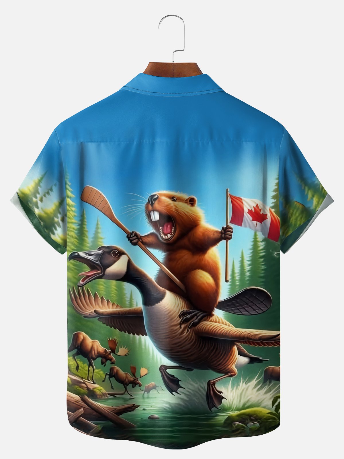 Big Size Moisture Wicking Canada Groundhog Maple Leaf Chest Pocket  Hawaiian Shirt