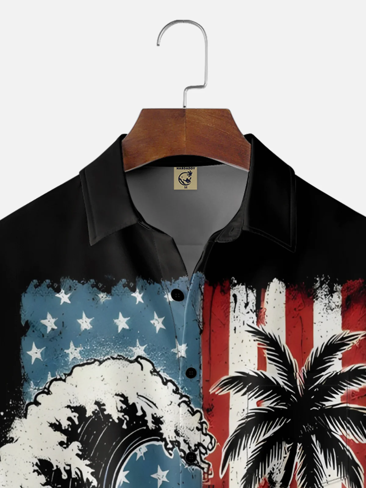 Moisture Wicking Independence Day Coconut Tree Chest Pocket Hawaiian Shirt