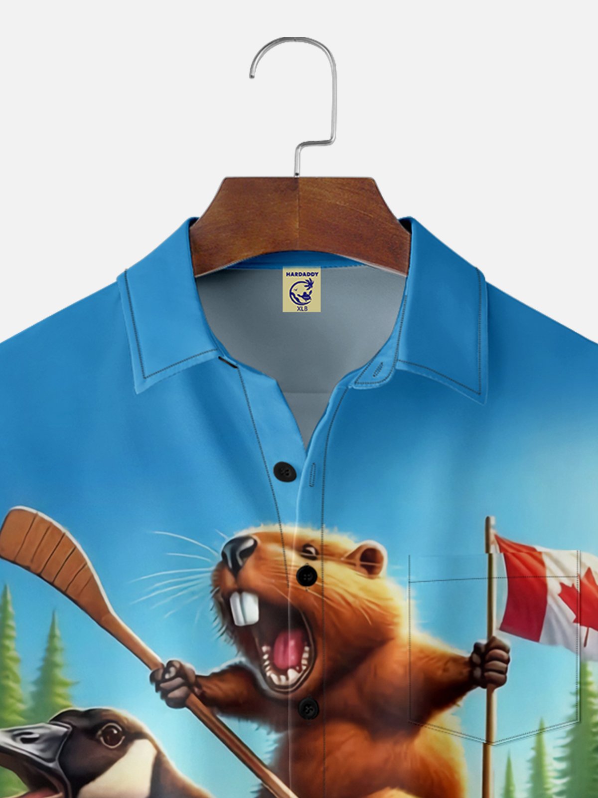 Big Size Moisture Wicking Canada Groundhog Maple Leaf Chest Pocket  Hawaiian Shirt