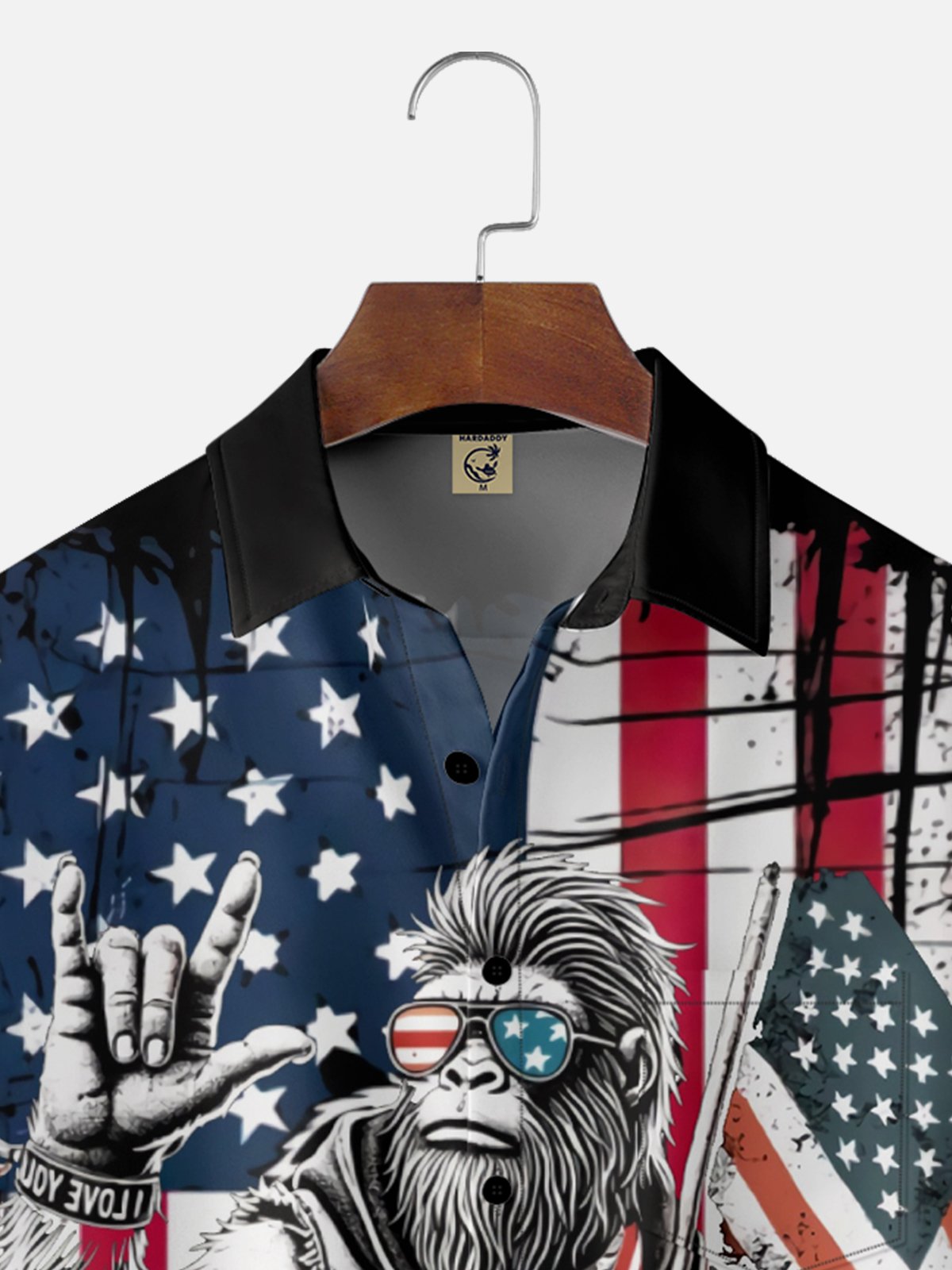Moisture Wicking American Flag Bigfoot Chest Pocket Hawaiian Shirt