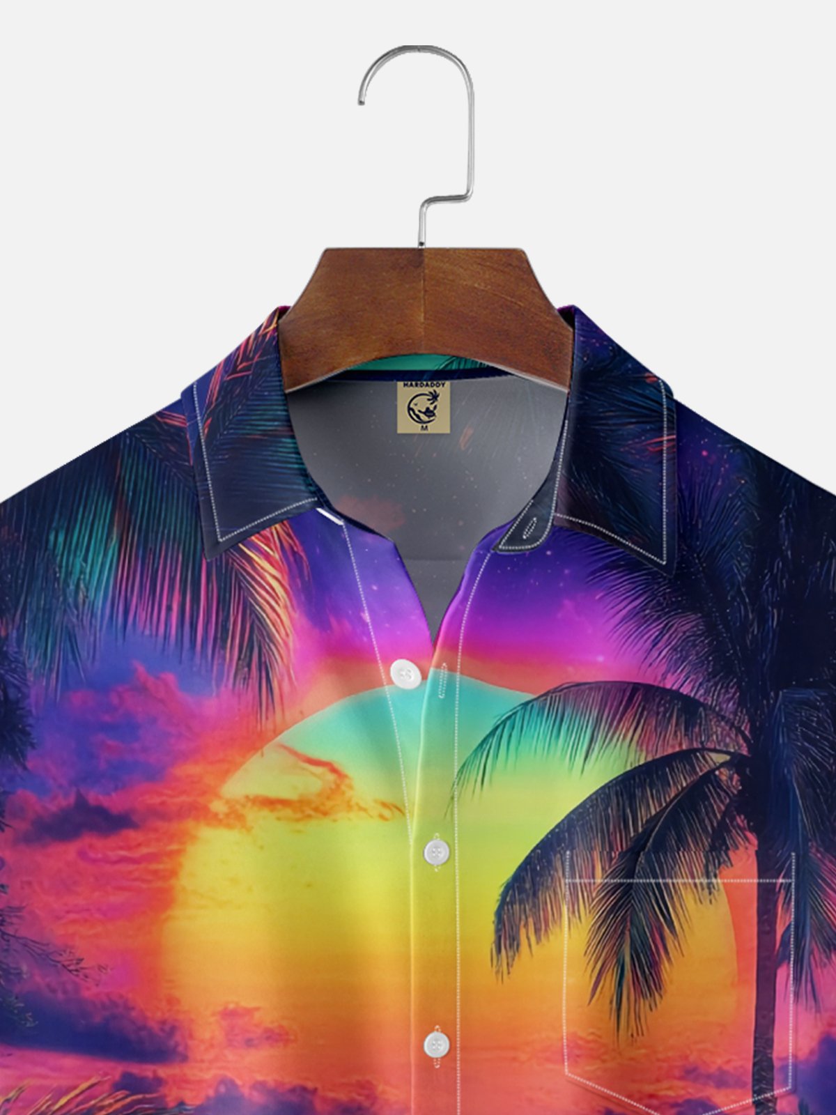 Moisture Wicking Ombre Flamingo Beach Chest Pocket Hawaiian Shirt