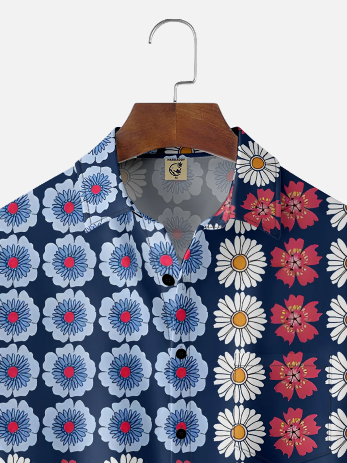 Moisture Wicking Floral American Flag Chest Pocket Hawaiian Shirt