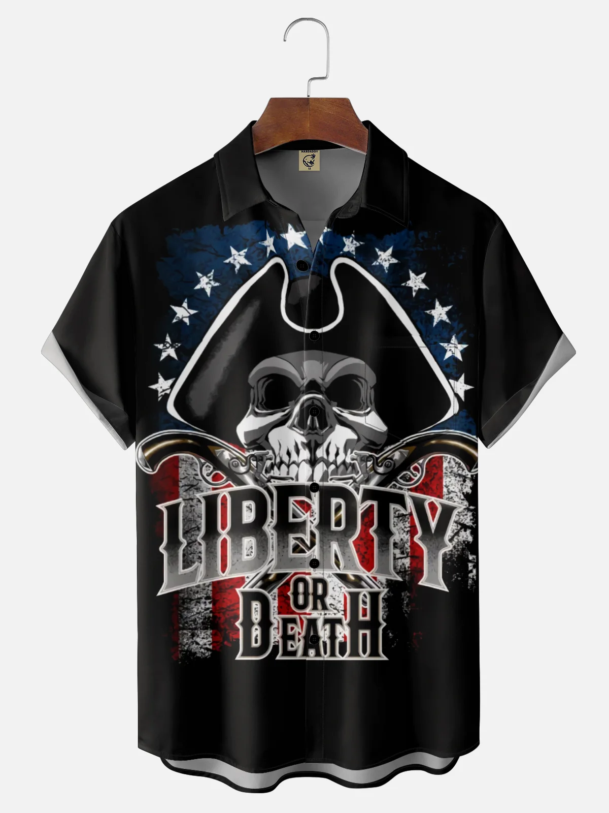 Moisture Wicking Liberty and Death American Flag Chest Pocket Hawaiian Shirt