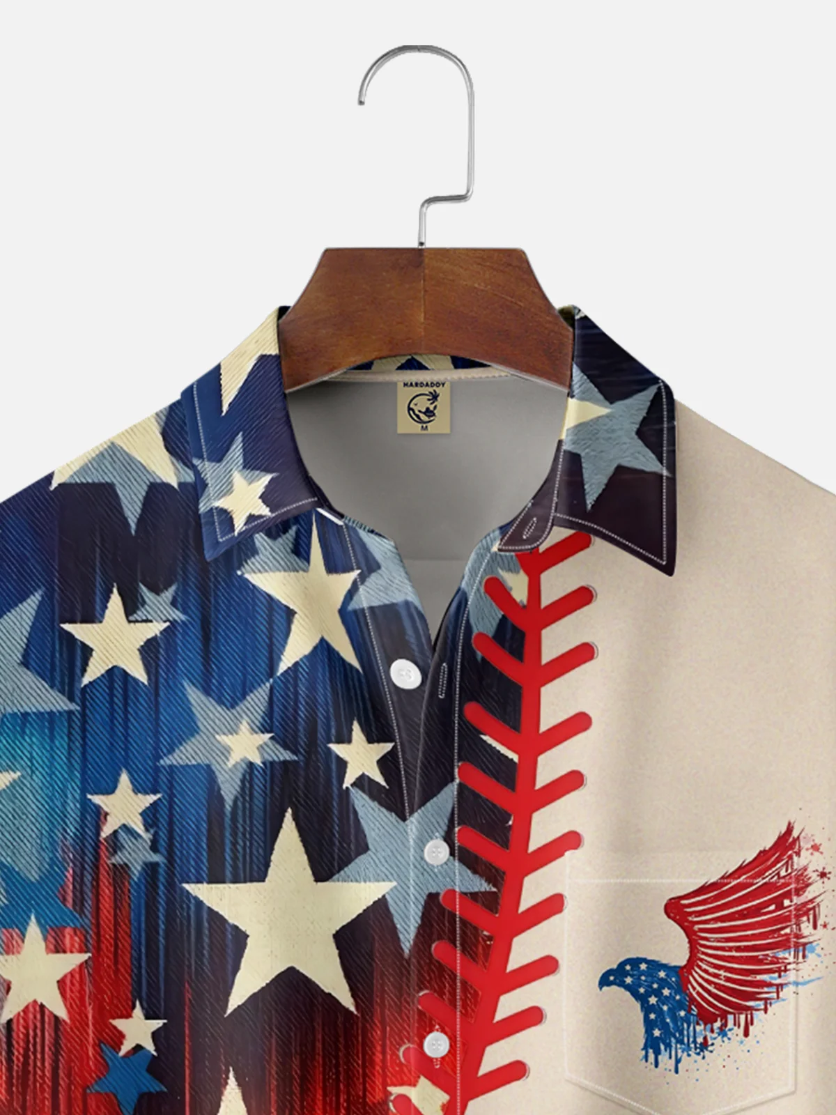 Moisture-wicking American Flag Stitching Art Independence Day Chest Pocket Bowling Shirt