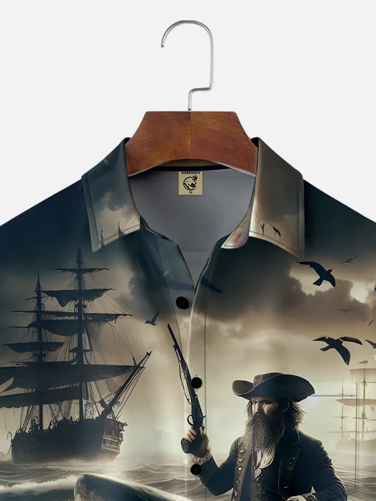 Moisture-wicking Shark Pirate Ocean Chest Pocket Hawaiian Shirt