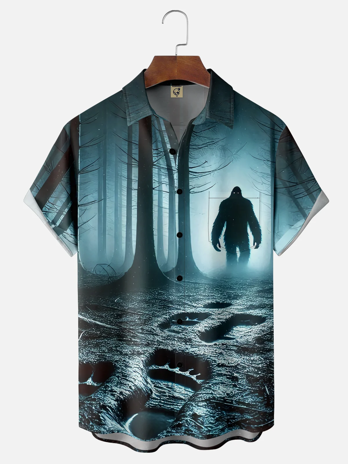 Moisture-wicking Forest Bigfoot Footprints Chest Pocket Hawaiian Shirt