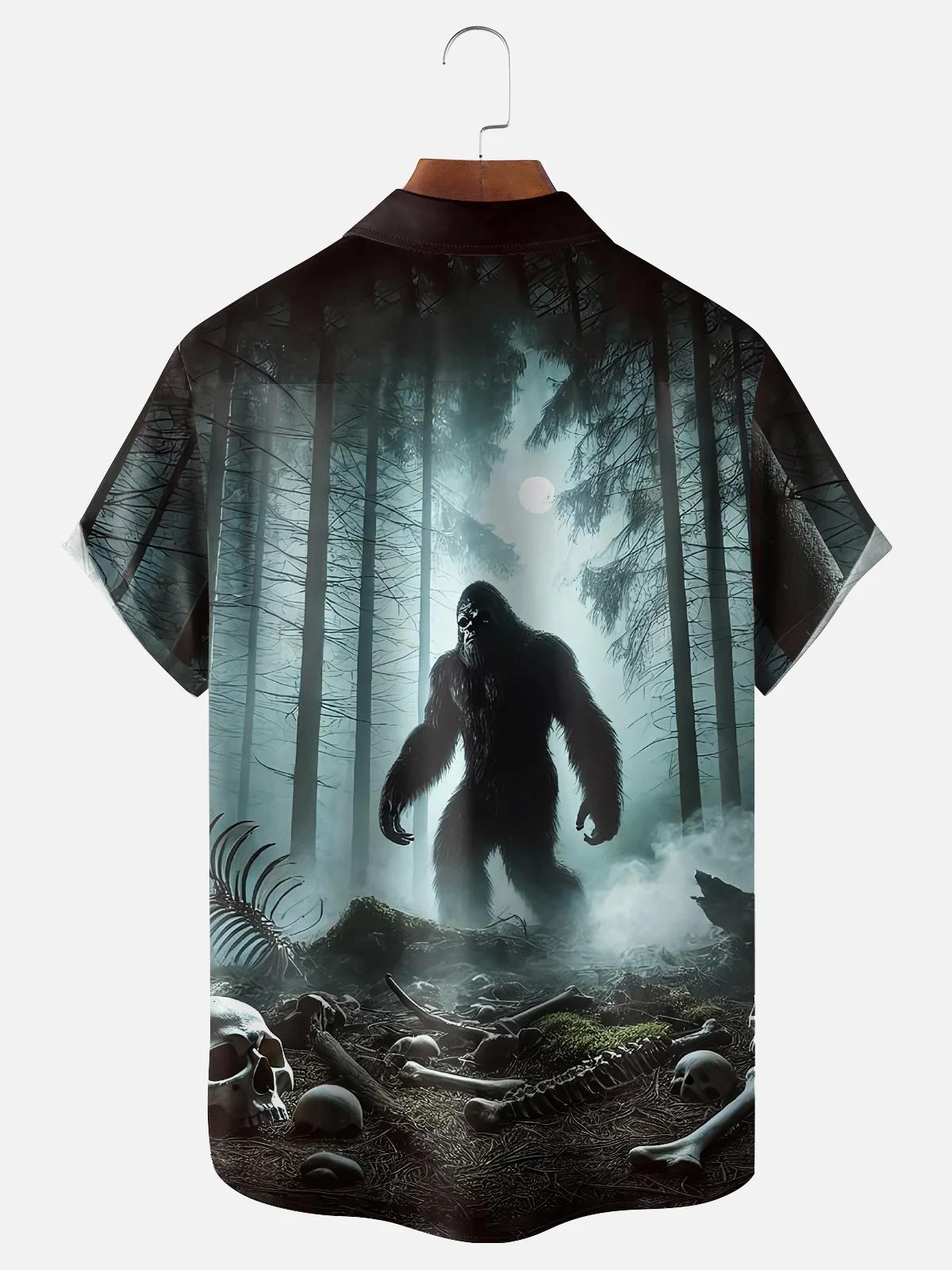 Moisture-wicking Forest Bigfoot Horror Chest Pocket Hawaiian Shirt