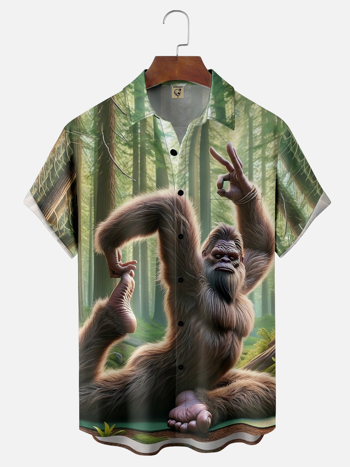 Moisture-wicking Bigfoot Yoga Fun Forest Chest Pocket Hawaiian Shirt