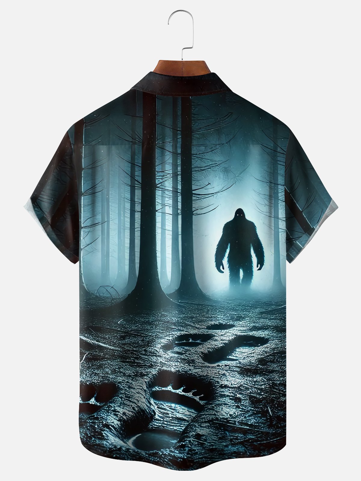 Moisture-wicking Forest Bigfoot Footprints Chest Pocket Hawaiian Shirt