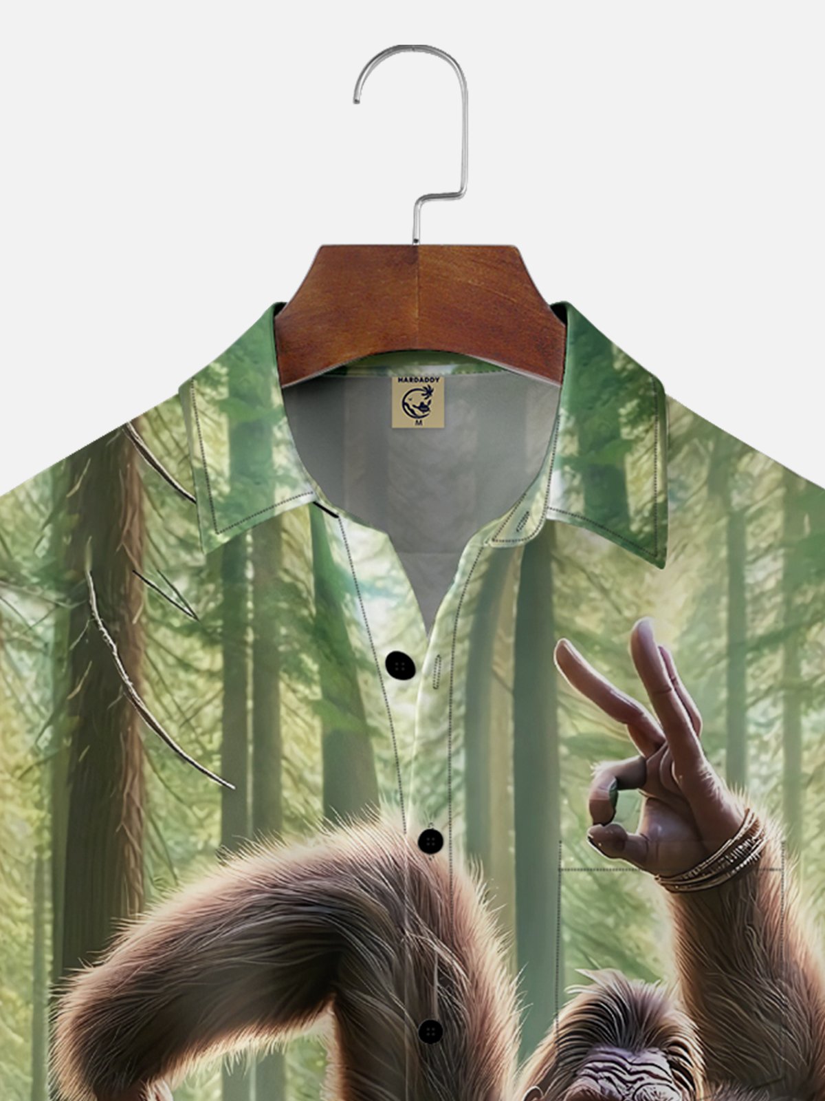 Moisture-wicking Bigfoot Yoga Fun Forest Chest Pocket Hawaiian Shirt
