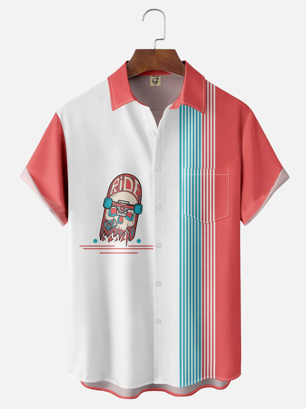 Hardaddy x Stephen Wade Moisture Wicking Cartoon Skateboard Geometric Chest Pocket Bowling Shirt