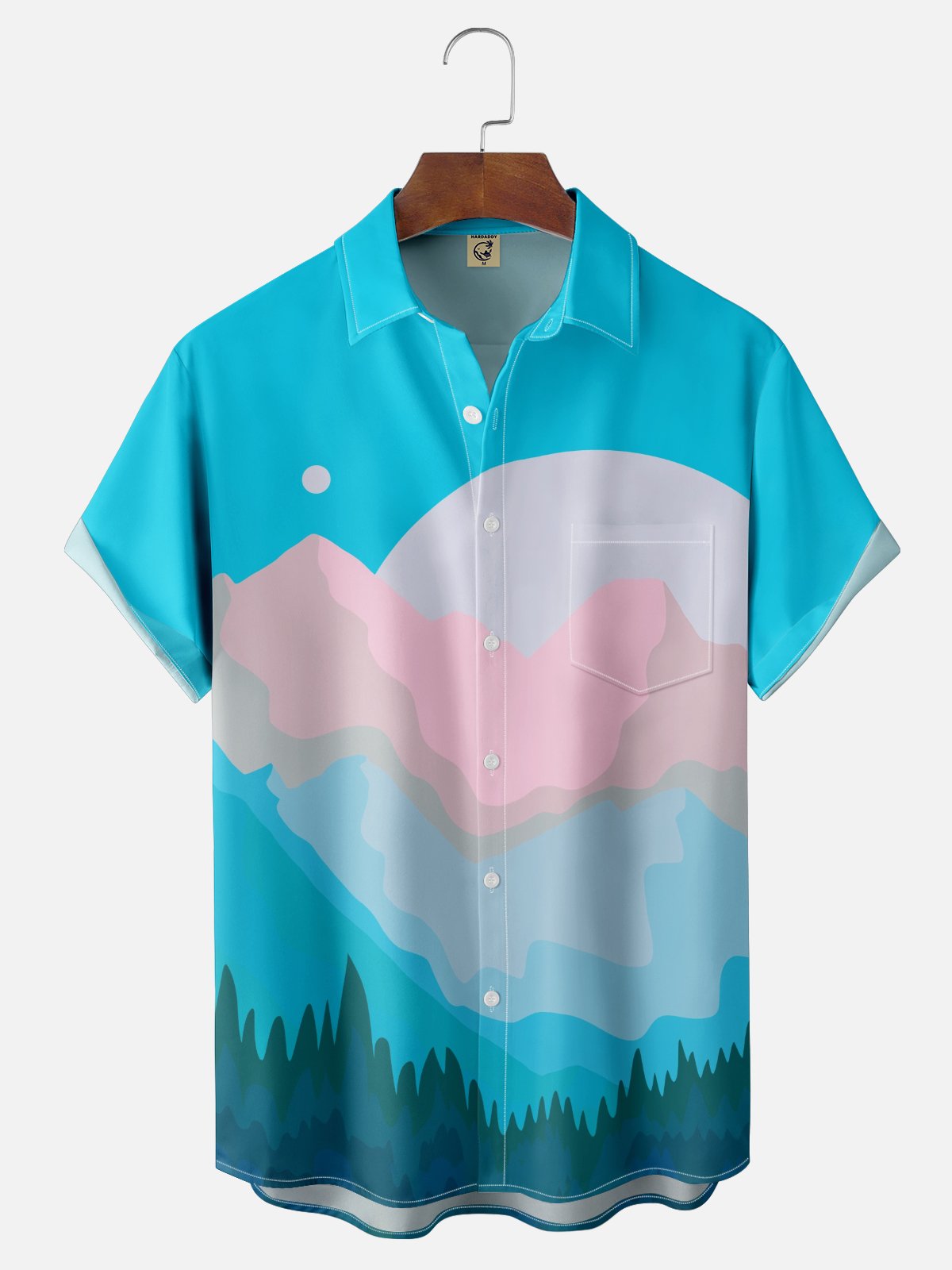 Hardaddy x Stephen Wade Moisture Wicking Color Block Geometric Landscape Chest Pocket Hawaiian Shirt
