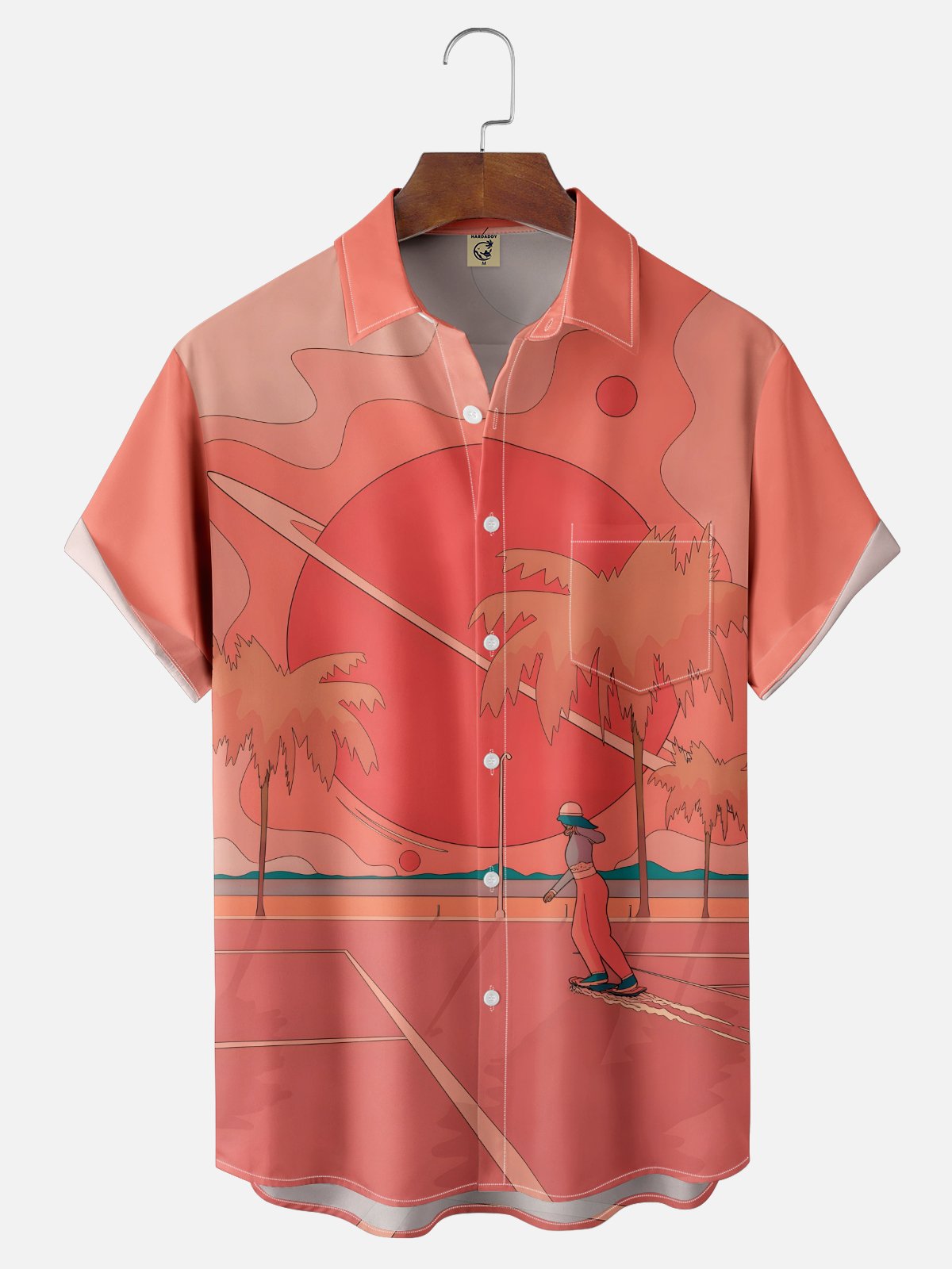 Hardaddy x Stephen Wade Moisture Wicking Coconut Tree Landscape Skateboard Chest Pocket Hawaiian Shirt