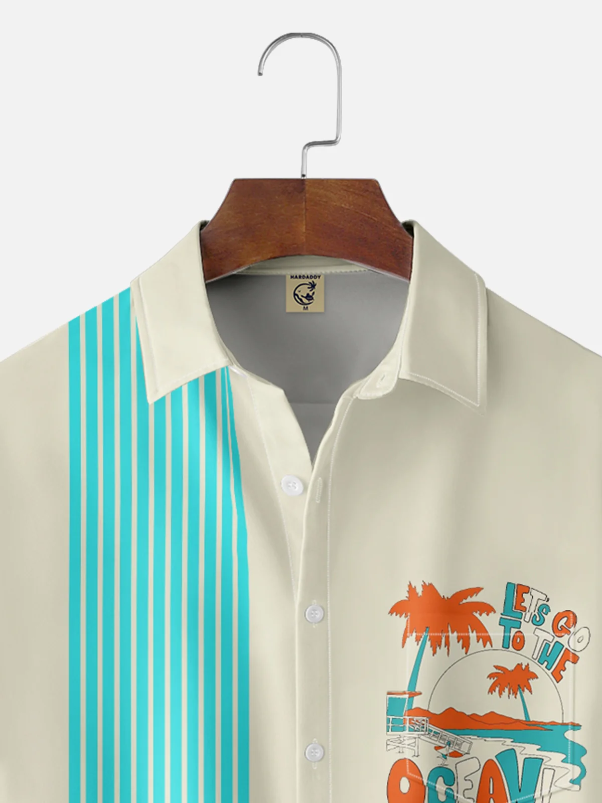 Hardaddy x Stephen Wade Moisture Wicking Coconut Tree Landscape Text Letters Chest Pocket Hawaiian Shirt