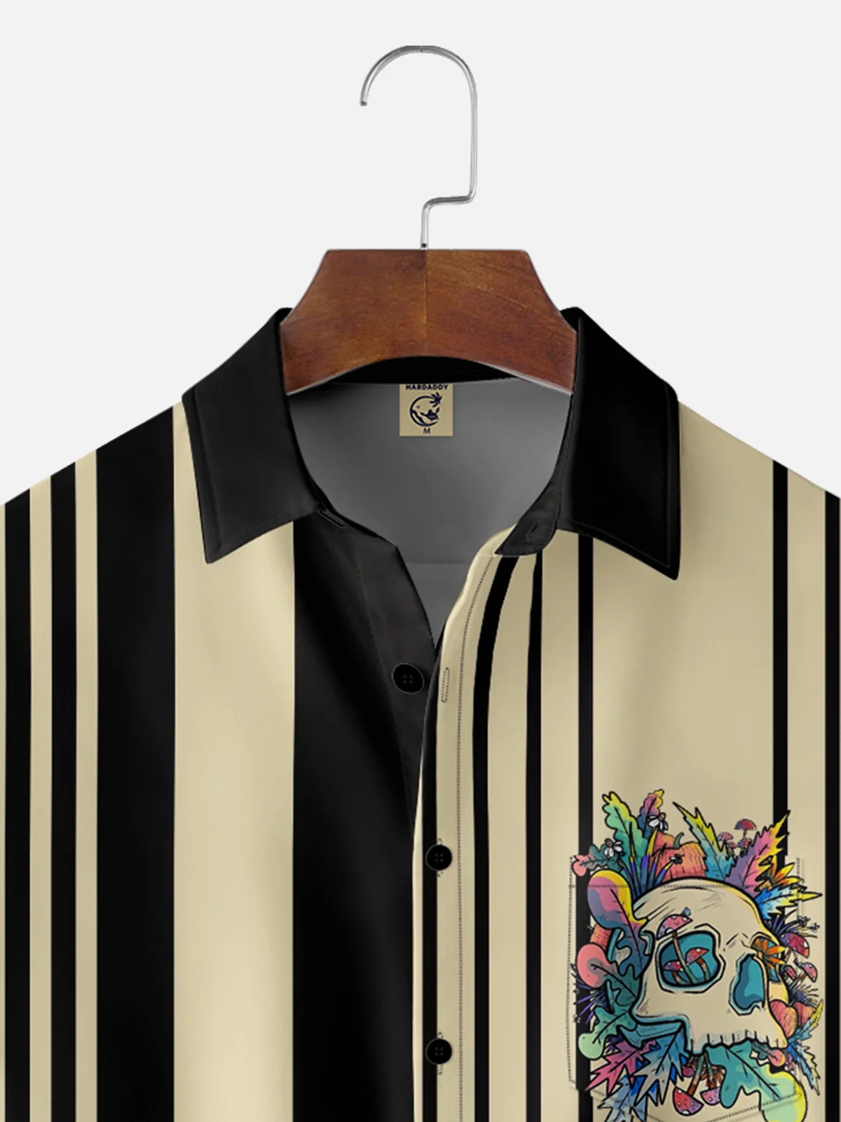 Hardaddy x Stephen Wade Moisture Wicking Ombre Tropical Plants Skull Chest Pocket Bowling Shirt