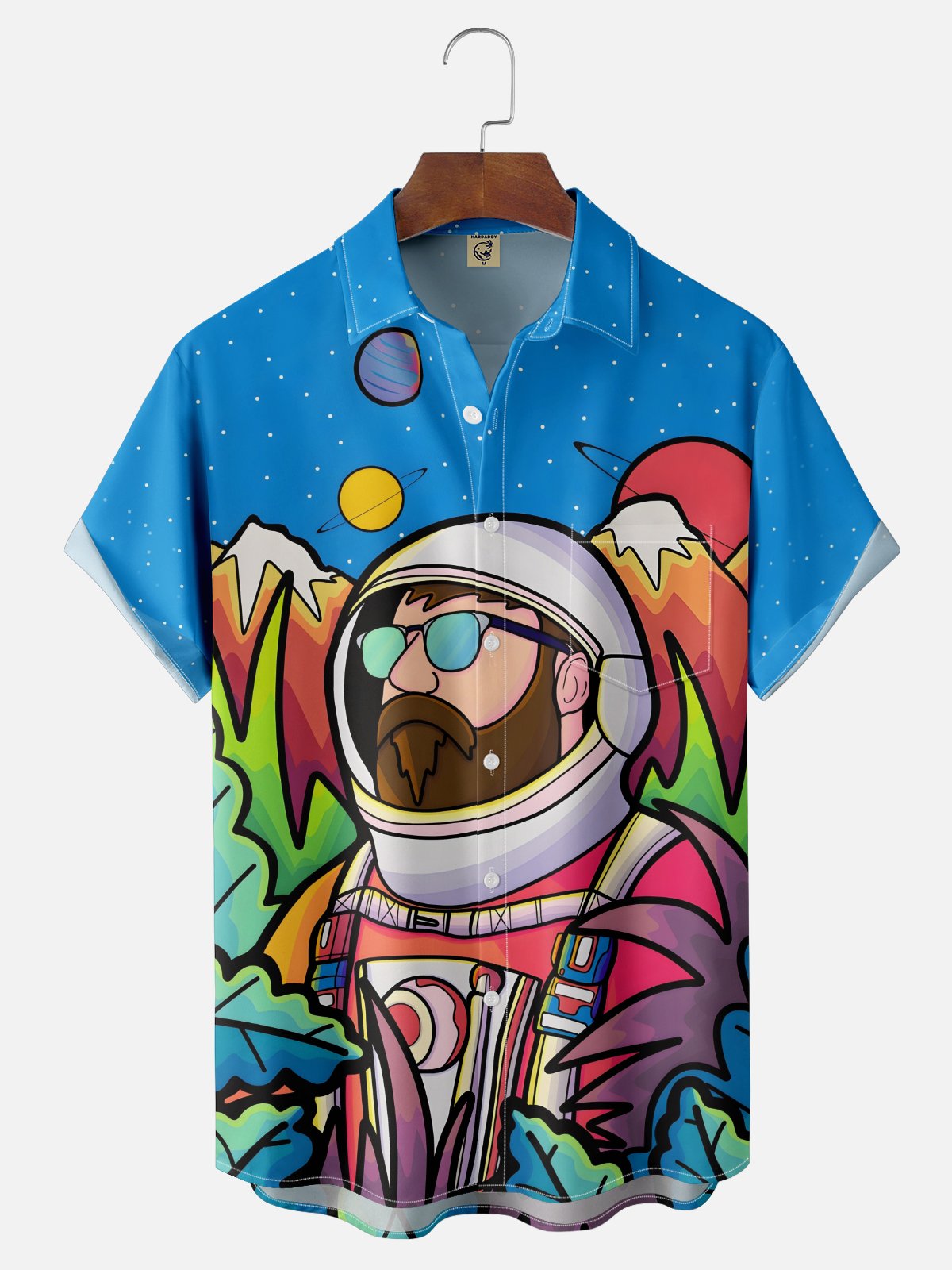 Hardaddy x Stephen Wade Moisture Wicking Cosmos Color Block Astronaut Chest Pocket Hawaiian Shirt