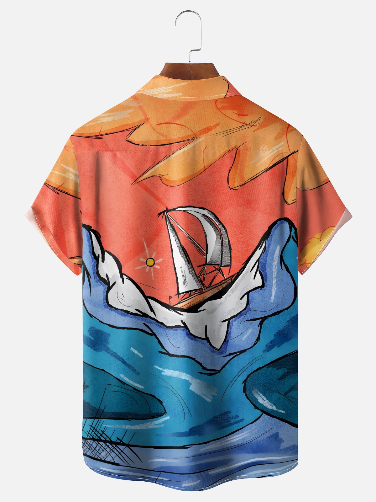 Hardaddy x Stephen Wade Moisture wicking Abstract painting Waves Sailing boat Chest Pocket Hawaiian Shirt
