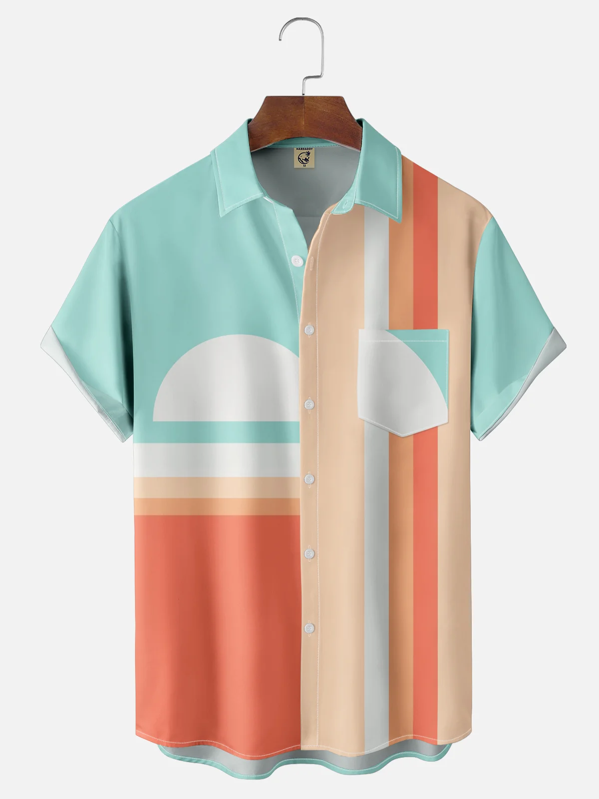 Hardaddy x Stephen Wade Moisture Wicking Geometric Color Block Chest Pocket Hawaiian Shirt