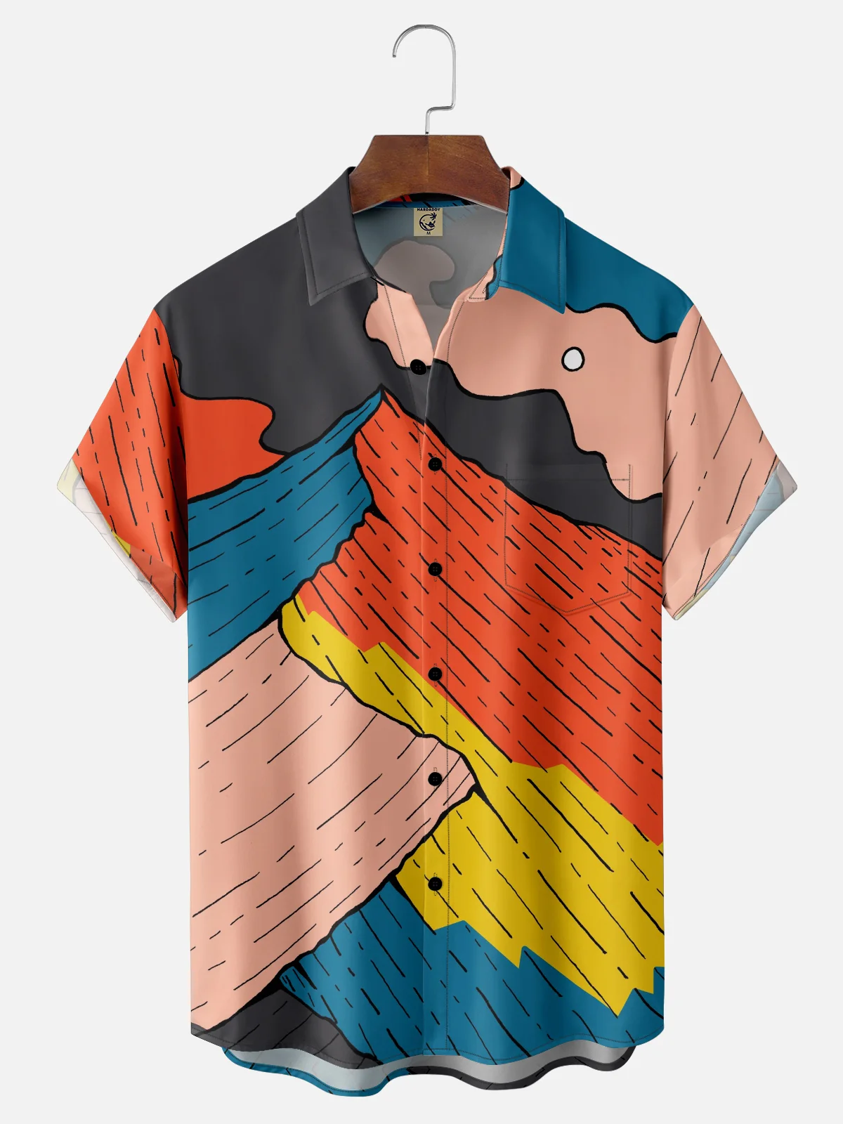 Hardaddy x Stephen Wade Moisture Wicking Color Block Mountain Chest Pocket Hawaiian Shirt