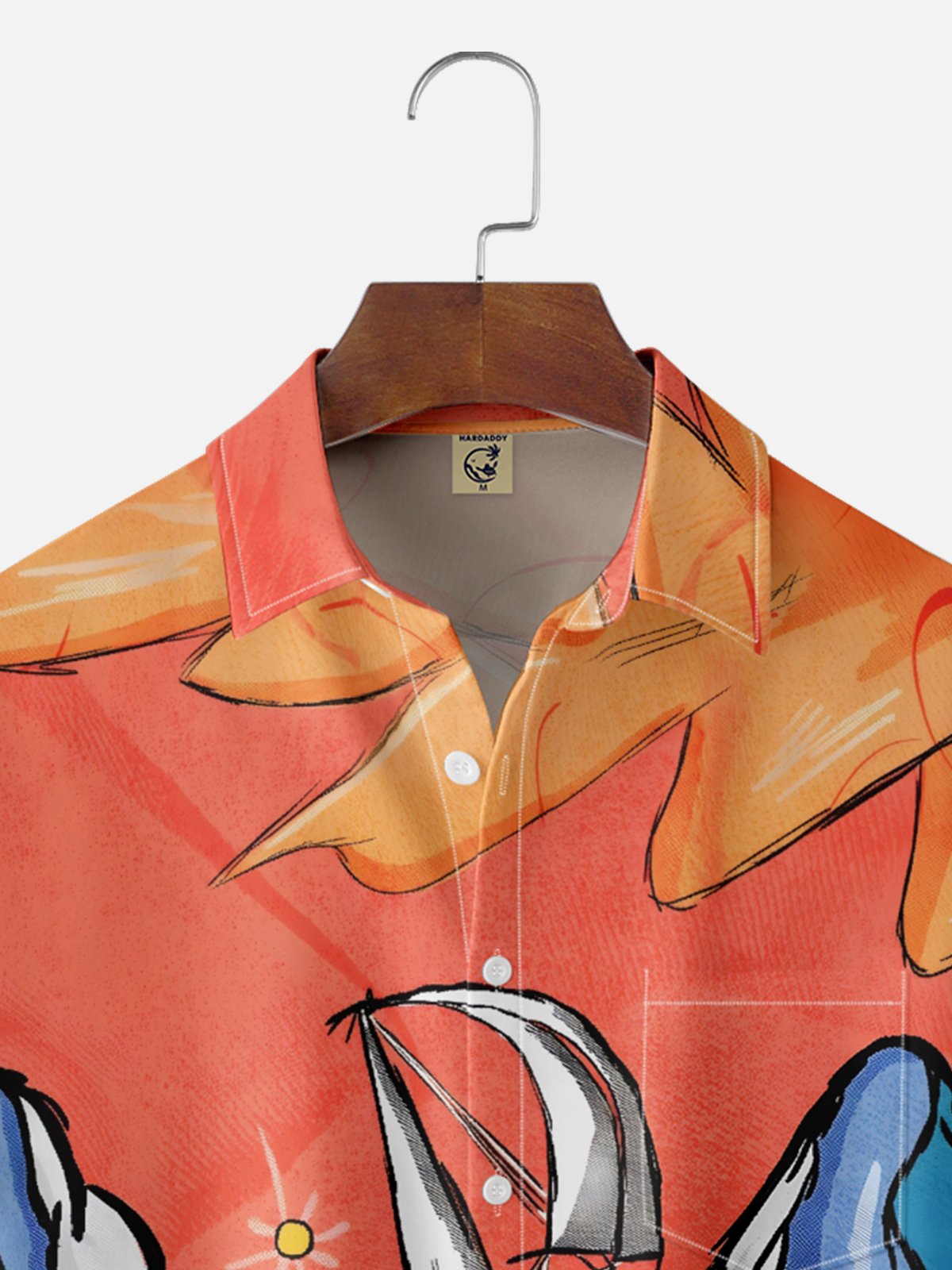 Hardaddy x Stephen Wade Moisture wicking Abstract painting Waves Sailing boat Chest Pocket Hawaiian Shirt