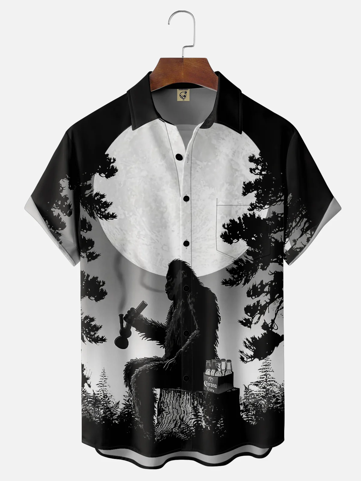 Moisture Wicking Smoking Bigfoot Beer Chest Pocket Hawaiian Shirt