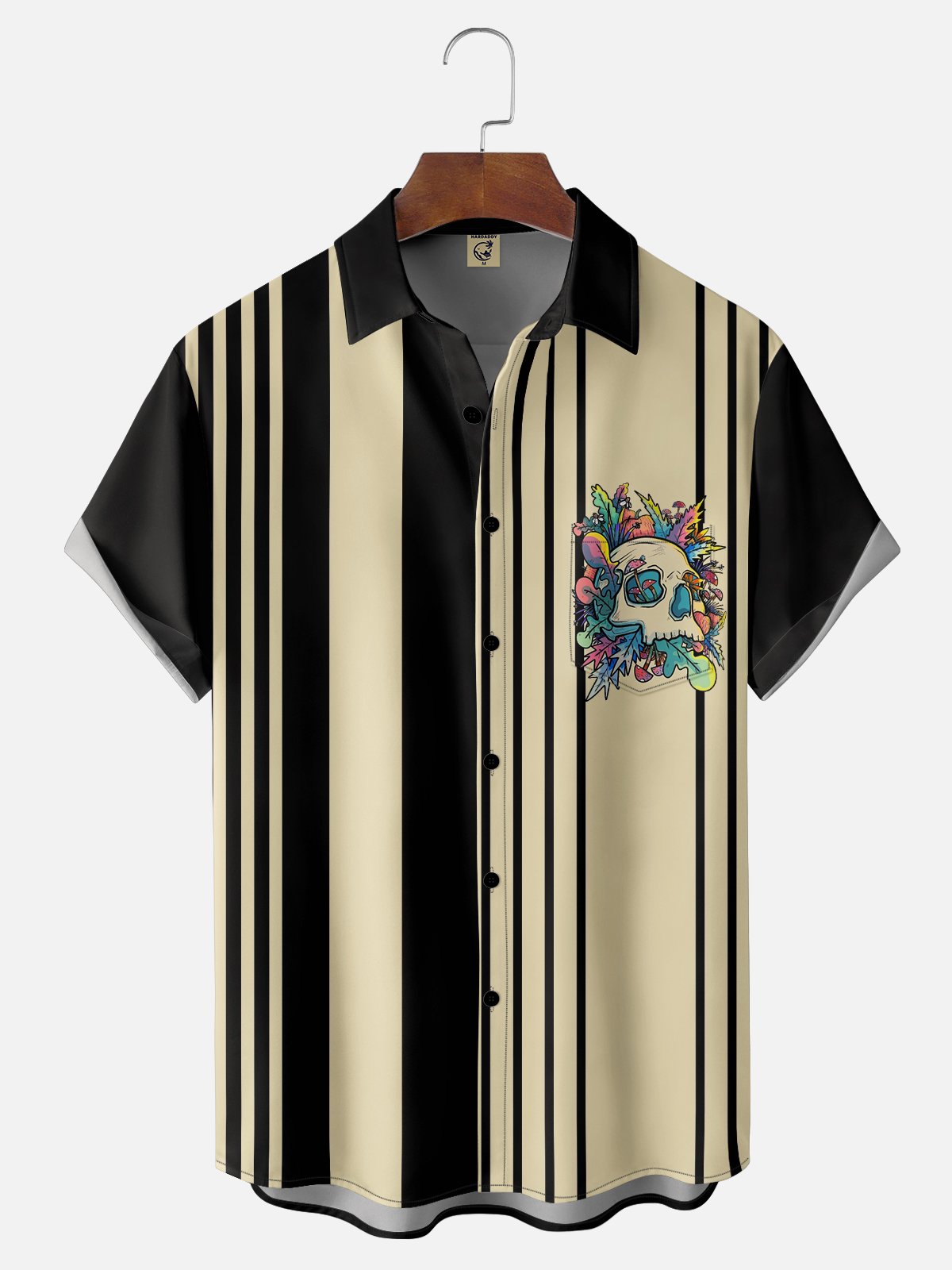 Hardaddy x Stephen Wade Moisture Wicking Ombre Tropical Plants Skull Chest Pocket Bowling Shirt