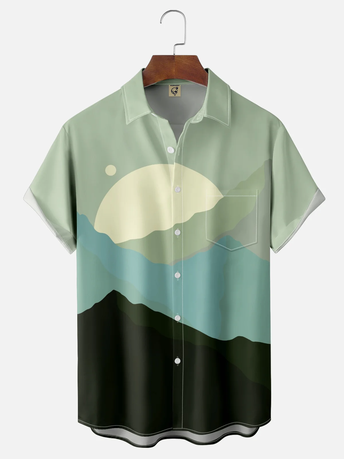 Hardaddy x Stephen Wade Moisture Wicking Color Block Geometric Landscape Chest Pocket Hawaiian Shirt